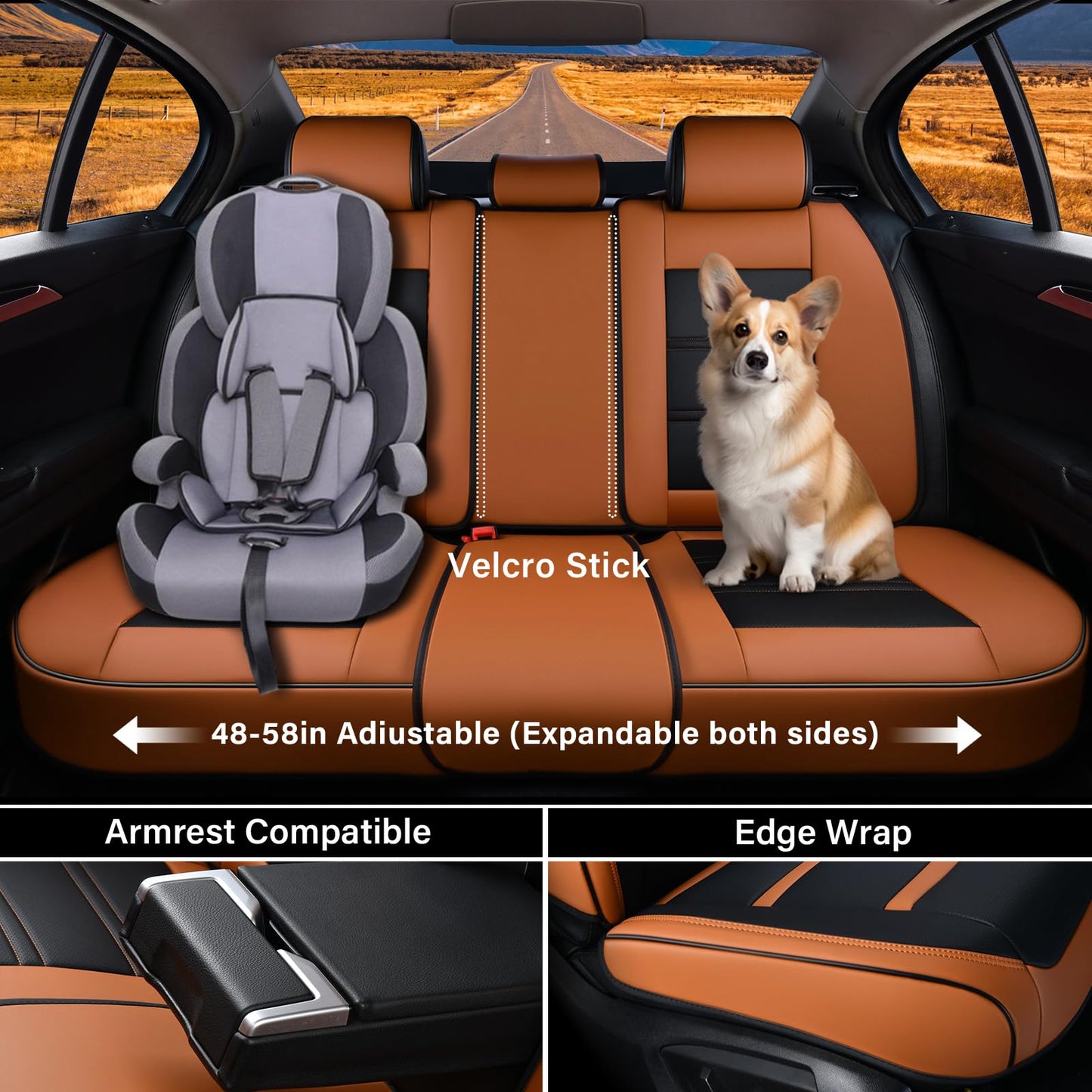 Coverado Car Seat Covers Full Set, 5 Piece Car Seat Protector with Removable Headrest, Nappa Leather Breathable Front Rear Seat Cushion Side All Wrapped Universal Fit Truck Automotive Most Cars Brown