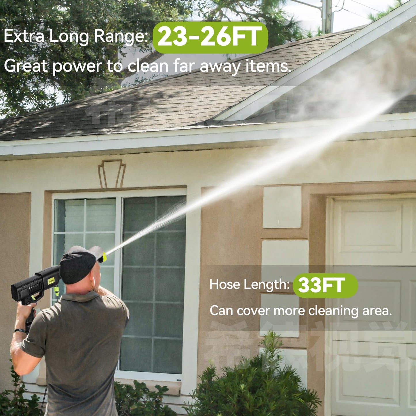 990PSI Portable Cordless Pressure Washer, Battery Powered Power Washer with 6-in-1 Nozzle, 10 Adjustable Levels Portable Pressure Washer, 33FT Hose Handheld Car Washer for Patio, Floor, Garden