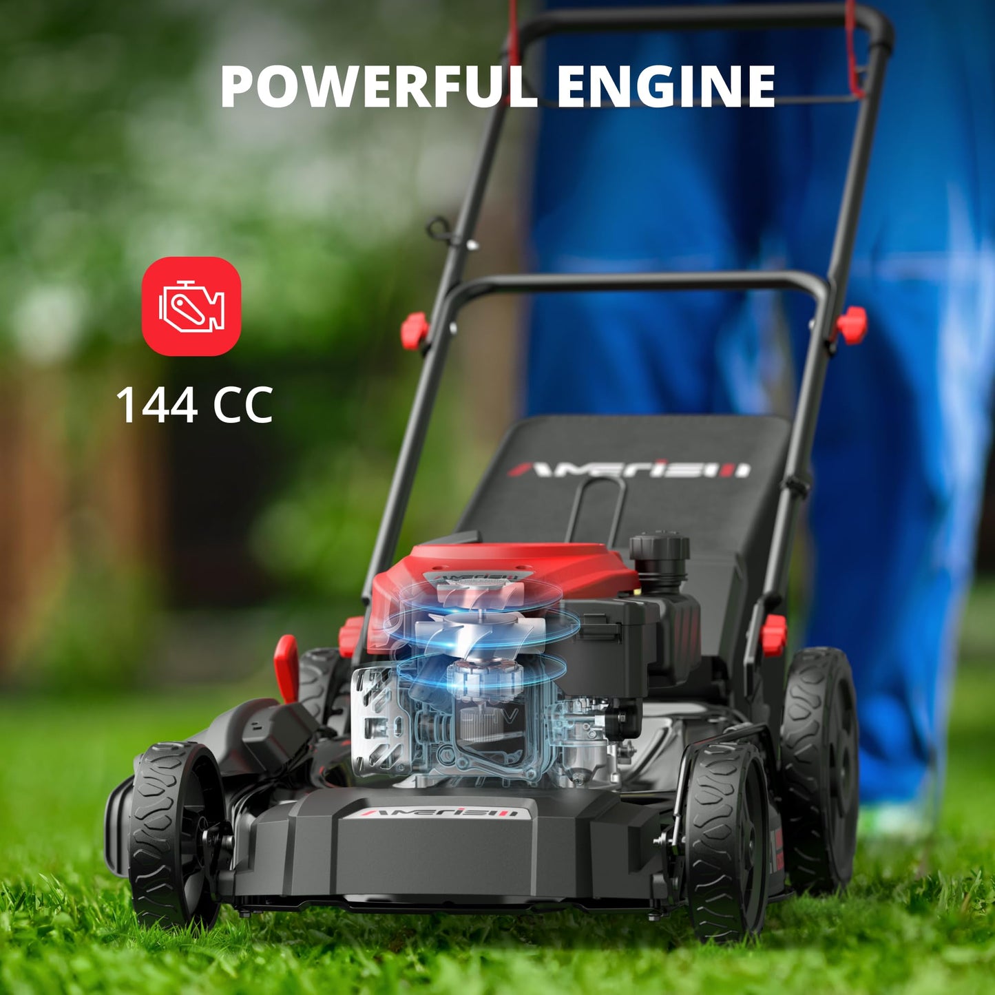 21" Steel Deck Gas Lawn Mower, 3-in-1 Push Mower, 144cc 4-Stroke OHV Engine, 6 Height Adjustment, 1.4 Bushel Grass Catcher with Bagging, Mulching & Side Discharge Efficient for Yard Garden