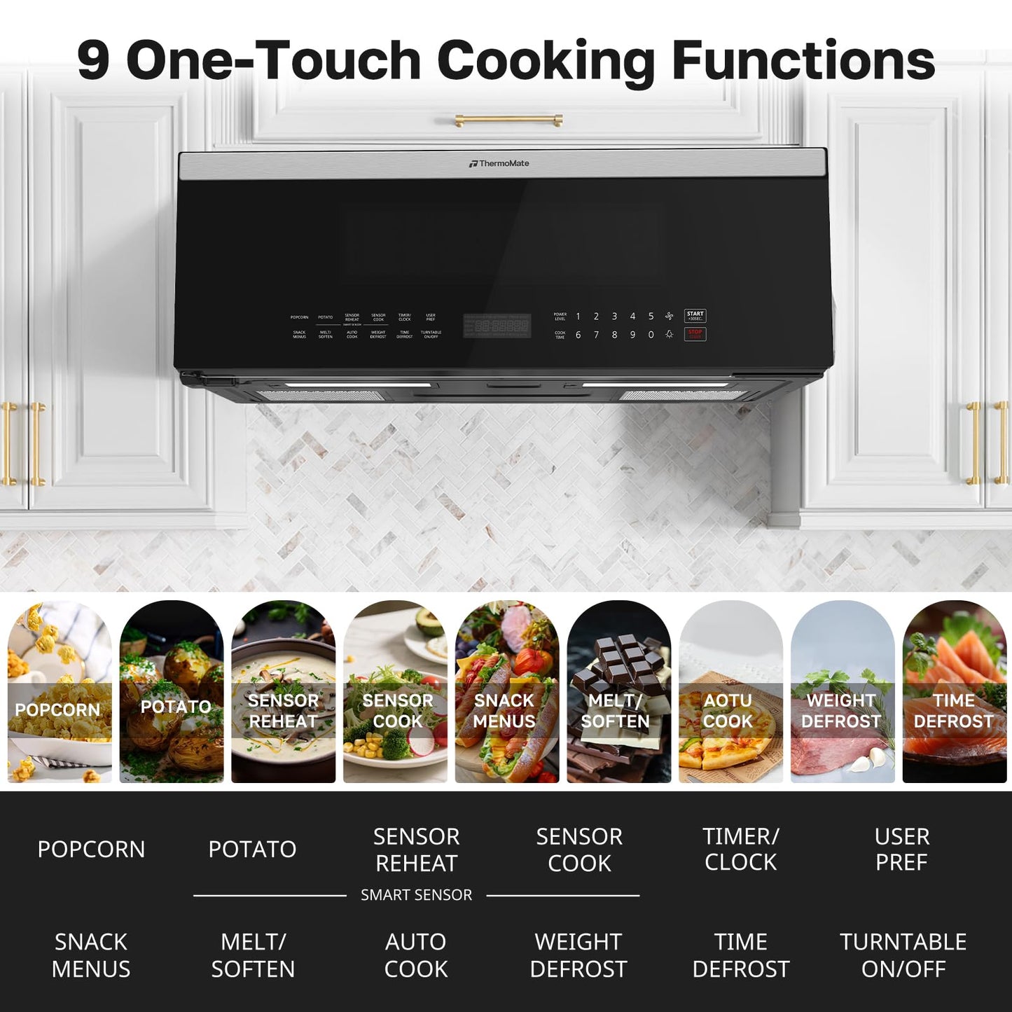 ThermoMate 30" Over the Range Low Profile Microwave Oven with Sensor Cooking, 1.2 Cu.Ft Slim, 1000 Cooking Watts, Voice Control, Multi-Stage Cooking, 400 CFM