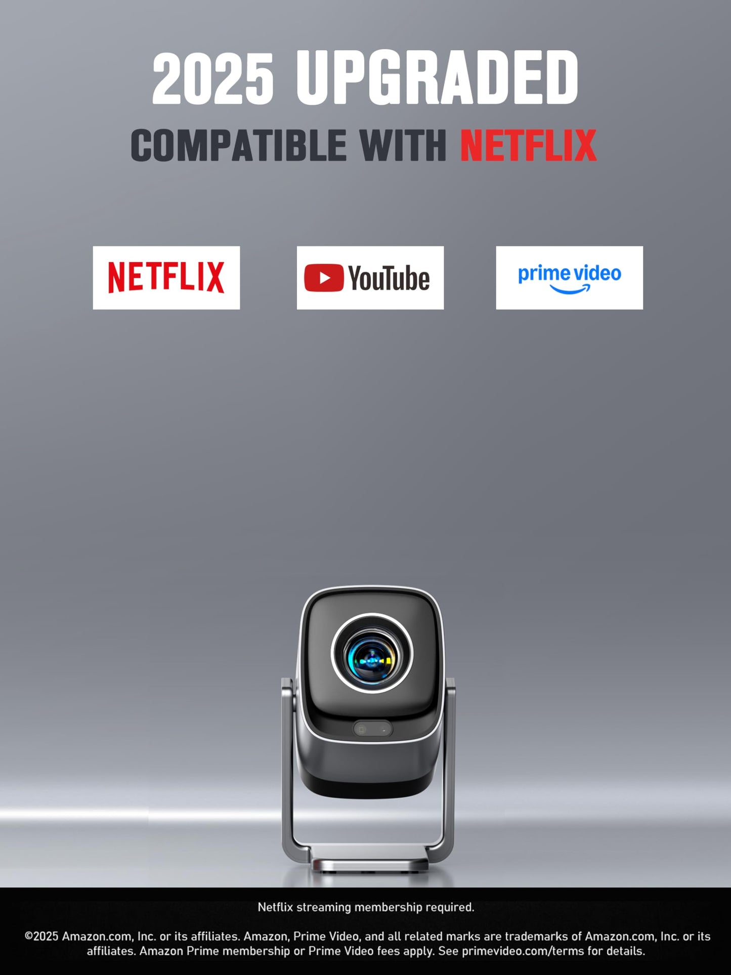 [Compatible with Netflix & TOF Real-time Focus] Mini Projector with WiFi and Bluetooth, XuanPad Silver Smart Projector 4K Support, Dolby Audio & Keystone, 210° Rotatable Stand for Home