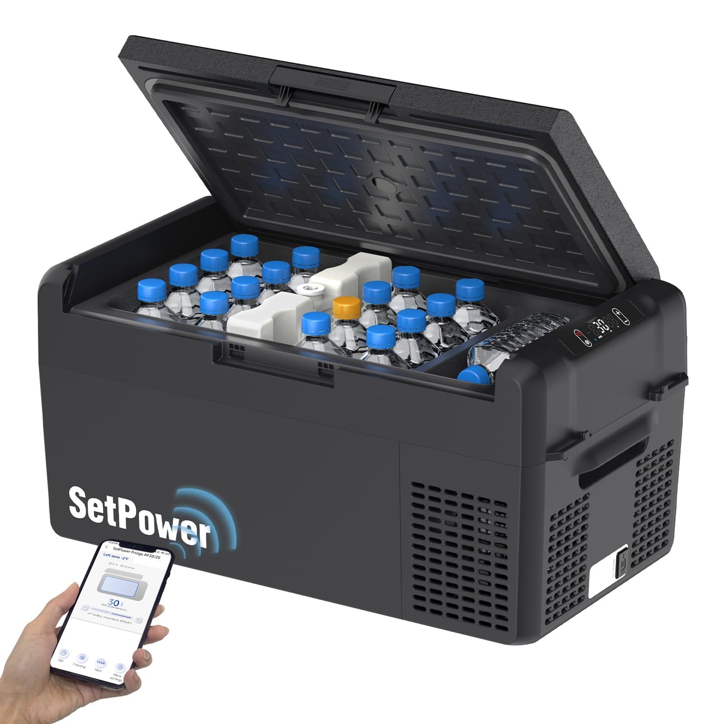 Setpower 12V Refrigerator 21 Quart Portable Freezer 50 Hours Keep Cool,Electric Cooler for Vehicles Car Refrigerator for Car Camping Truck Van RV SUV Road Trip Travel (3-year warranty)