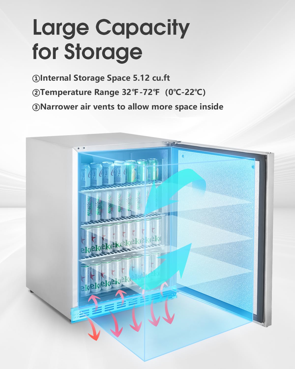 HCK Outdoor Refrigerator 24 Inch, Undercounter Refrigerators with Stainless Steel Door, 161 Can Beverage Fridge for Home Bar, Kitchen, Patio, Outdoor, Commercial Use