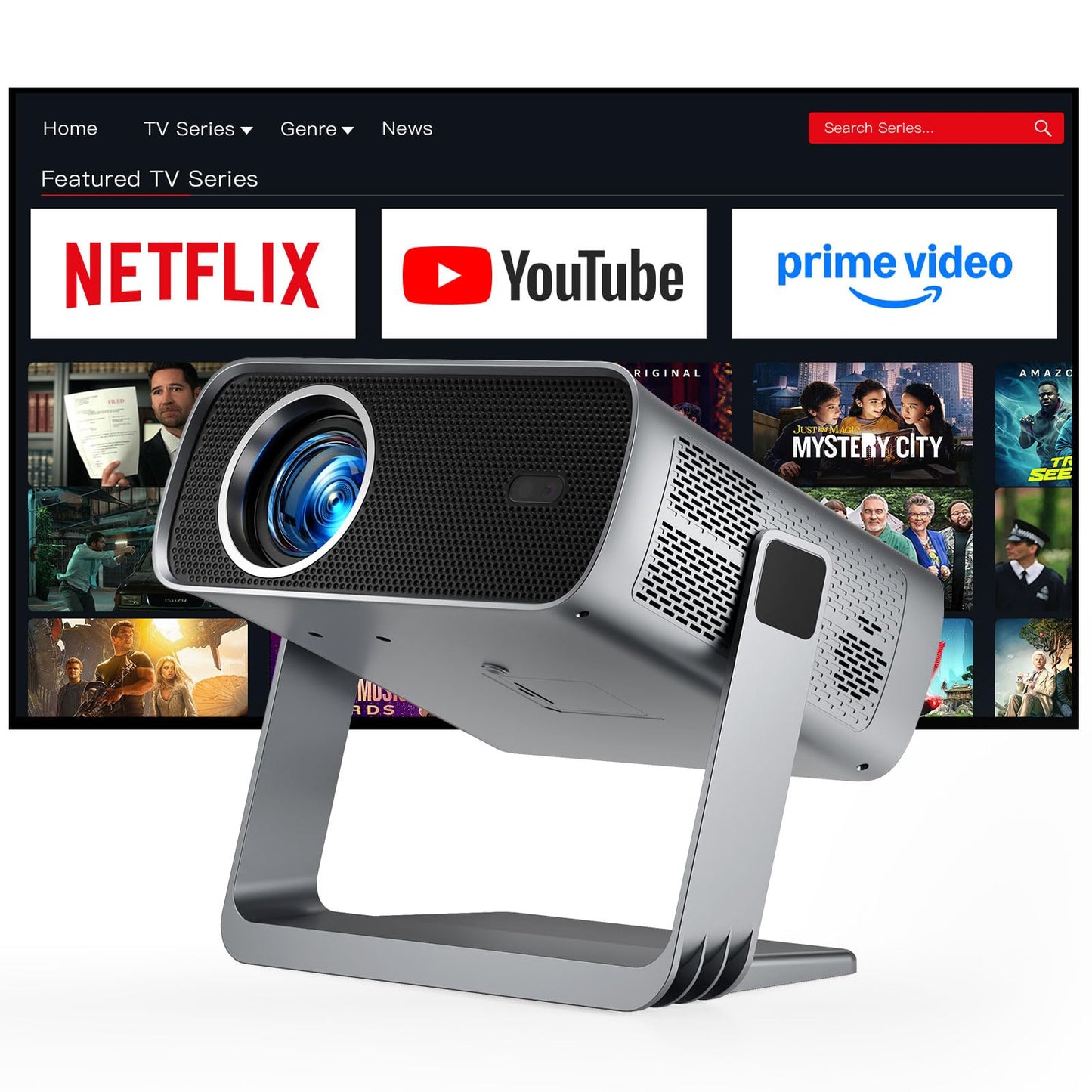 [Officially-Licensed App & Auto Focus]Grey Smart Standard Projector with WiFi and Bluetooth, XuanPad 4K Support Movie Projector, Portable Native 1080P Outdoor Projector with 360° Stand