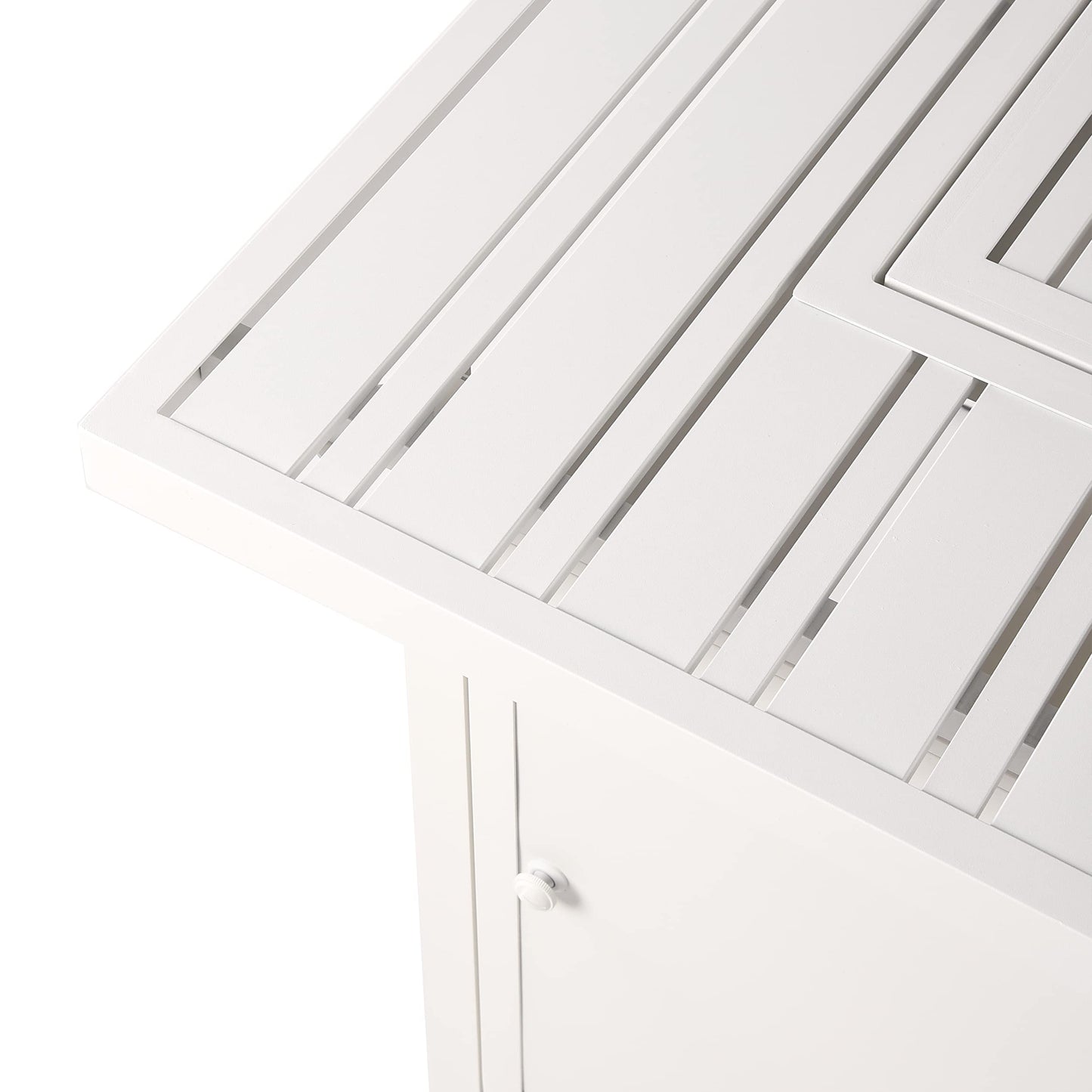 Square 32 in. x 32 in. Aluminum Propane Fire Pit Table with Glass Beads, Two Covers, Lid, 37,000 BTUs in White Finish