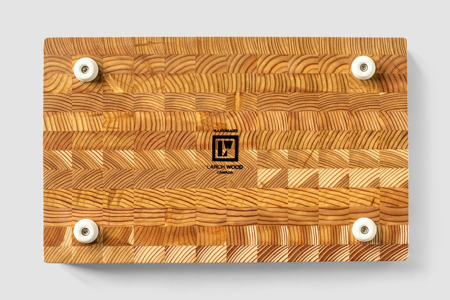 Larch Wood Canada End Grain One Hander Large Cutting Board, Standard Line, Handcrafted for Professional Chefs & Home Cooking, 15" x 9-1/2" x 1-1/4"