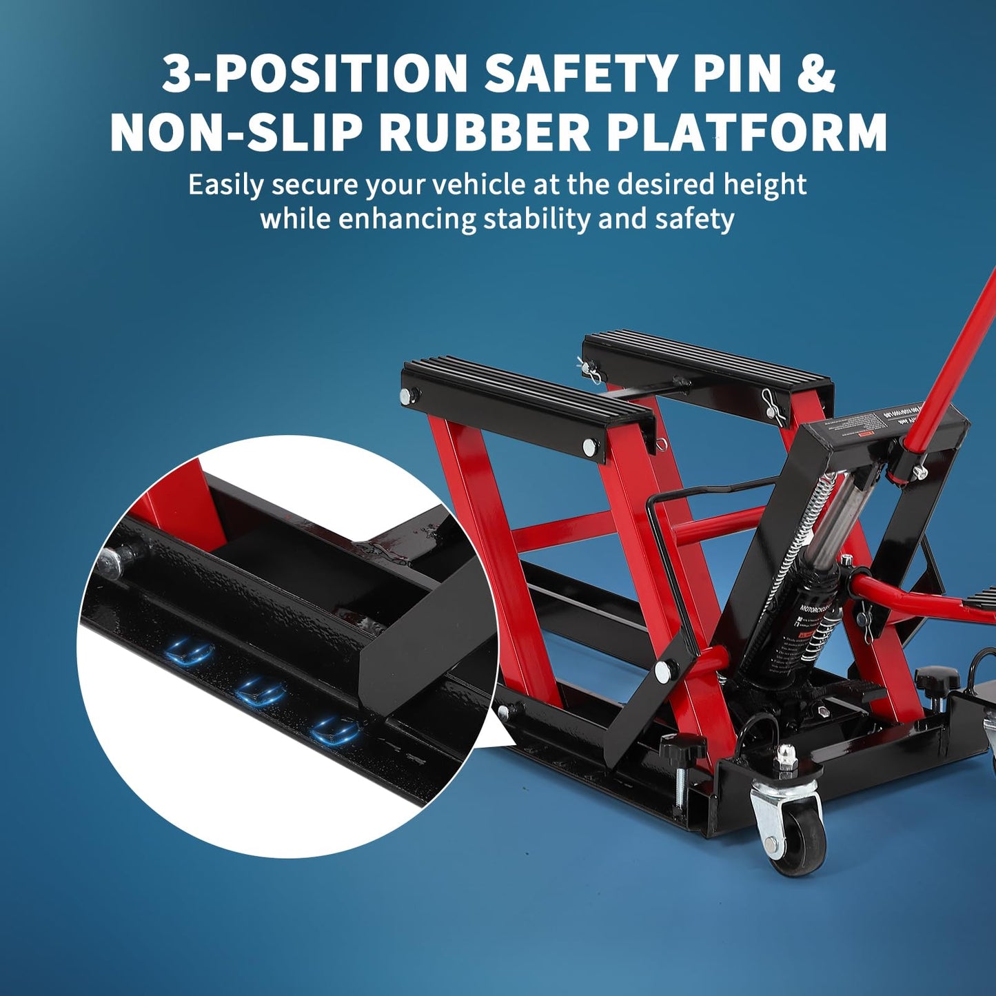 Hydraulic Motorcycle Lift Jack, 1500LB Capacity Scissor Jack for Dirt Bikes & ATVs, 4.7-14.57 Inch Lift Height, Non-Slip Platform & 360° Swivel Casters, Red Garage Lift