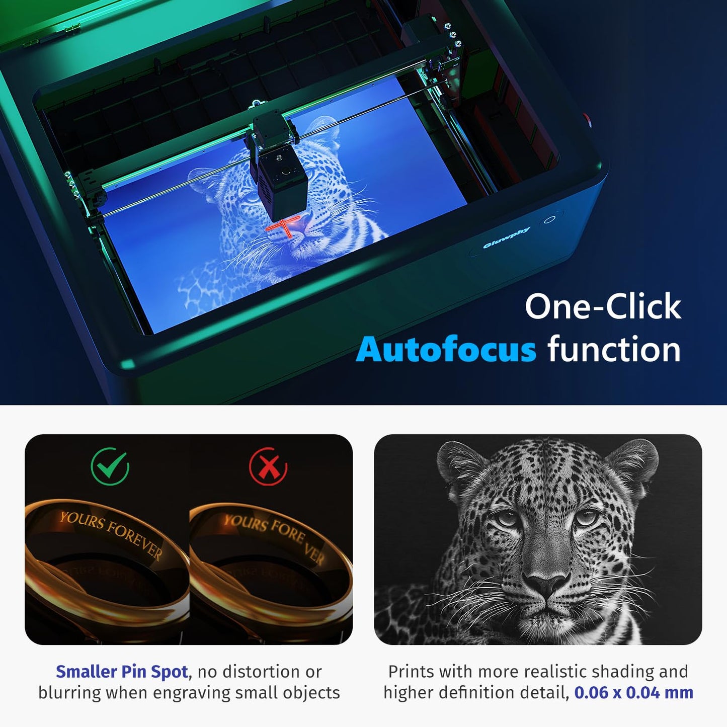 Gluwphy Laser Engraver Machine 10000mW(10W) Enclosed Diode Laser Cutter for Beginner, Class 1 Safety Laser Engraving Machine for Wood, Metal, Acrylic, with Air Assist, Honeycomb, Air Filter, Black