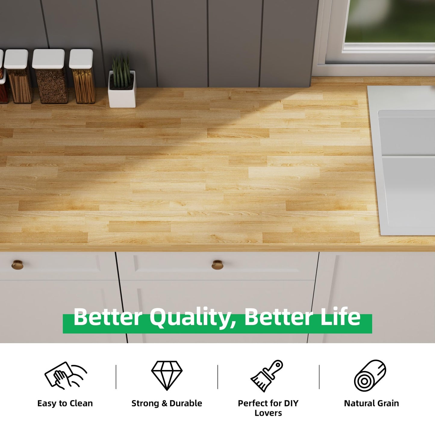 Butcher Block Countertop Wood Tabletop - Premium 6ft Solid Hardwood Plank for DIY Kitchen Island, Countertop, Coffee Bar and Desk with Natural Unfinished Birch Finish, 72"x25"x1.5"