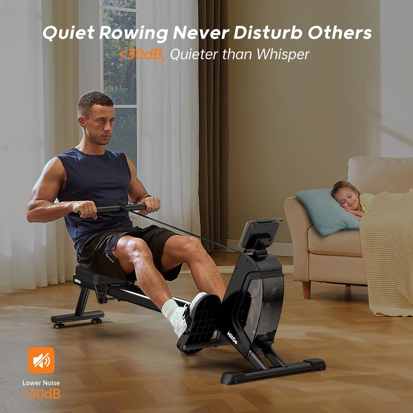 Magnetic Rowing Machine with 32-Level Electromagnetic Resistance, Dual Rail Design, Smart LED Feedback & App Integration, Foldable Quiet Rowing Rower for Home Gym