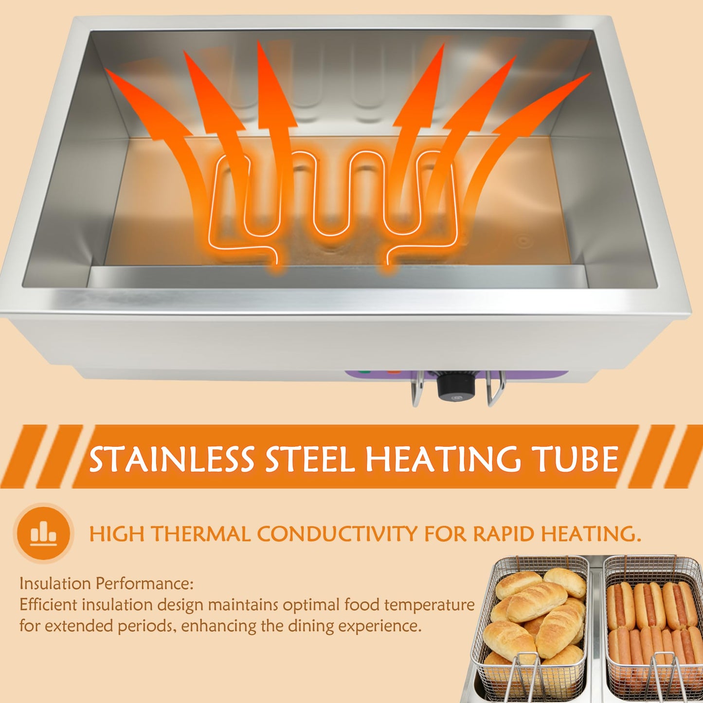 Maisutseb 110V Commercial Hot Dog Steamer & Bun Warmer Steamer for hypermarket Food Industry with 2 Sets of Stainless Steel Basin