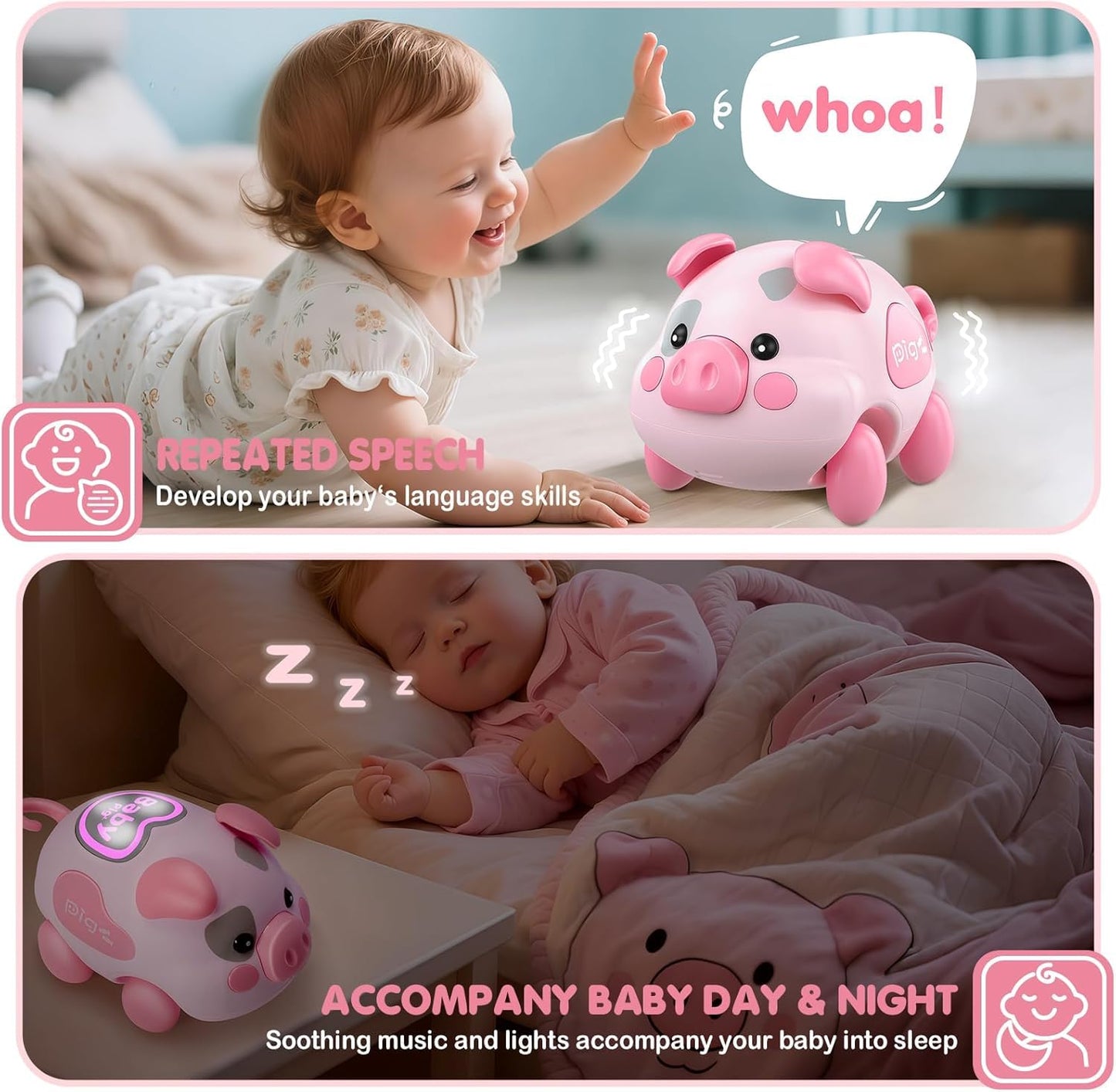 OCHIDO Baby Toy 6-12 Months, Musical Piggy Crawling Infant Toys with Light, 6 Month Old Toys for Tummy Time Development, Christmas Birthday Gifts for Boy Girl 7 8 9 10 11 Month 0-1 Year Old