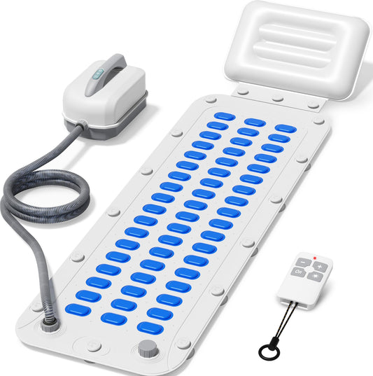 Flgocexs Portable Spa Bubble Bath Massager,Full Body Waterproof Spa Mat for Bathtub, 6-Speed Bubbles, Remote Control & Non-Slip Suction Cups for Home Relaxation (Blue)