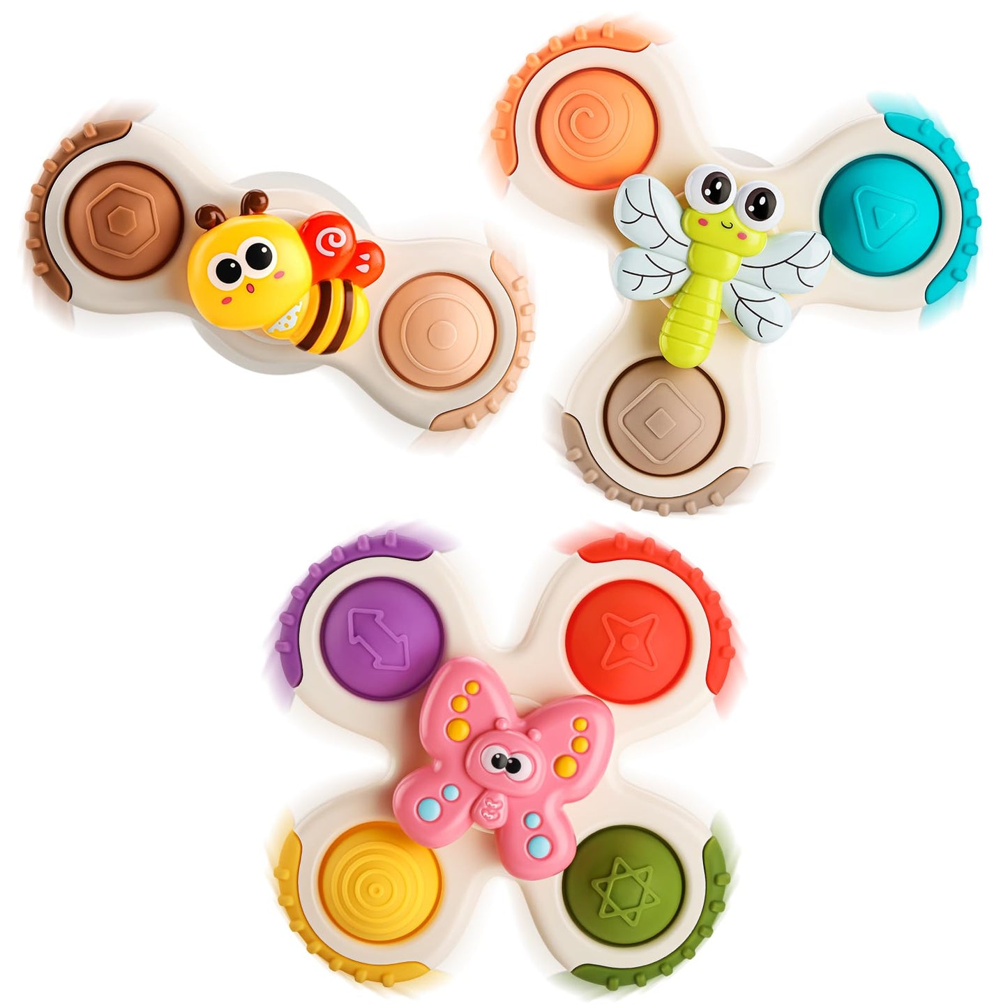 ALASOU 3PCS Pop Suction Cup Spinner Sensory Airplane Travel Toys for 1 Year Old Boy Girl Infant Toddlers|Novelty Spinning Tops 12 18 Months|1 2 Year Old Boy Birthday Gift|Baby Bath Toy Kids Ages 1-3