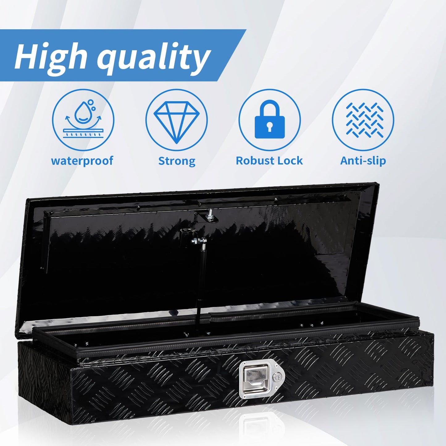 34.5 Inch Aluminum Truck Box, Heavy Duty Truck Bed Tool Box, Waterproof Trailer Toolbox Storage Organizer Chest with Lock and Key for Pickup Bed RV Motorcycle, Black (34.5"X13"X6.5")
