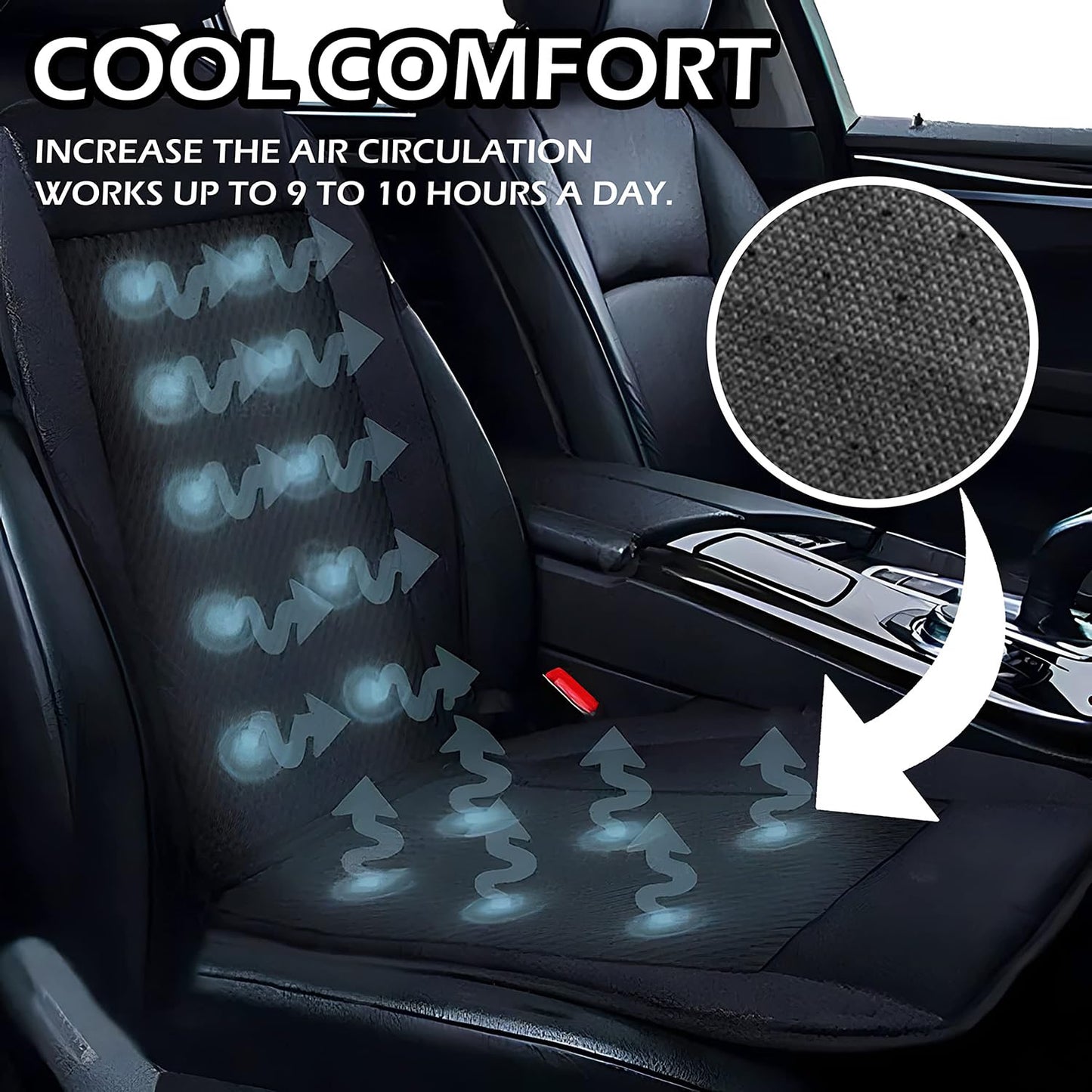 ZONETECH Cooling Car Seat Cover, Black Automotive Adjustable Temperature Comfortable Cooling Car Seat Cushion (1 Pack)