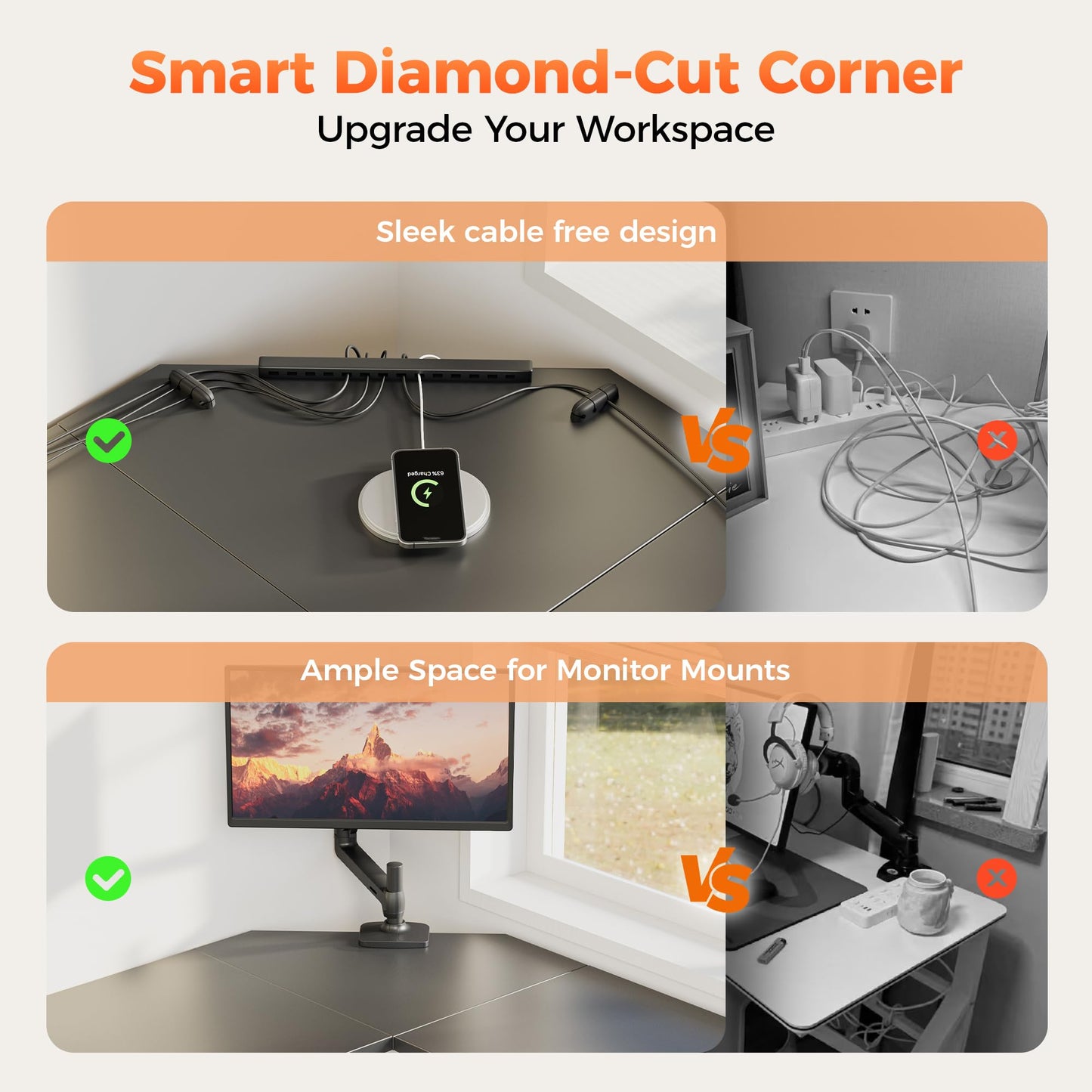 Mericonia 66 inch Large Corner Gaming Desk, Simple L Shaped Desk with CPU Stand & Hooks, Computer Desk for Home, Bedroom & Office Workspace, Black