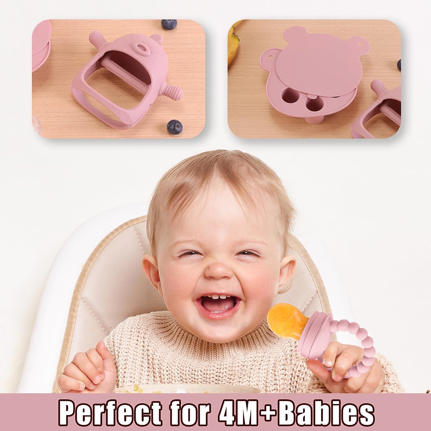 Gedebey 3-in-1 Baby Food & Fruit Feeder Set – Breastmilk Popsicle Mold with Freezer Tray, Teething Relief Toy, BPA Free Infant Silicone Feeding Combo, 3 Bonus Sizes (S/M/L) Sacs (Blush)