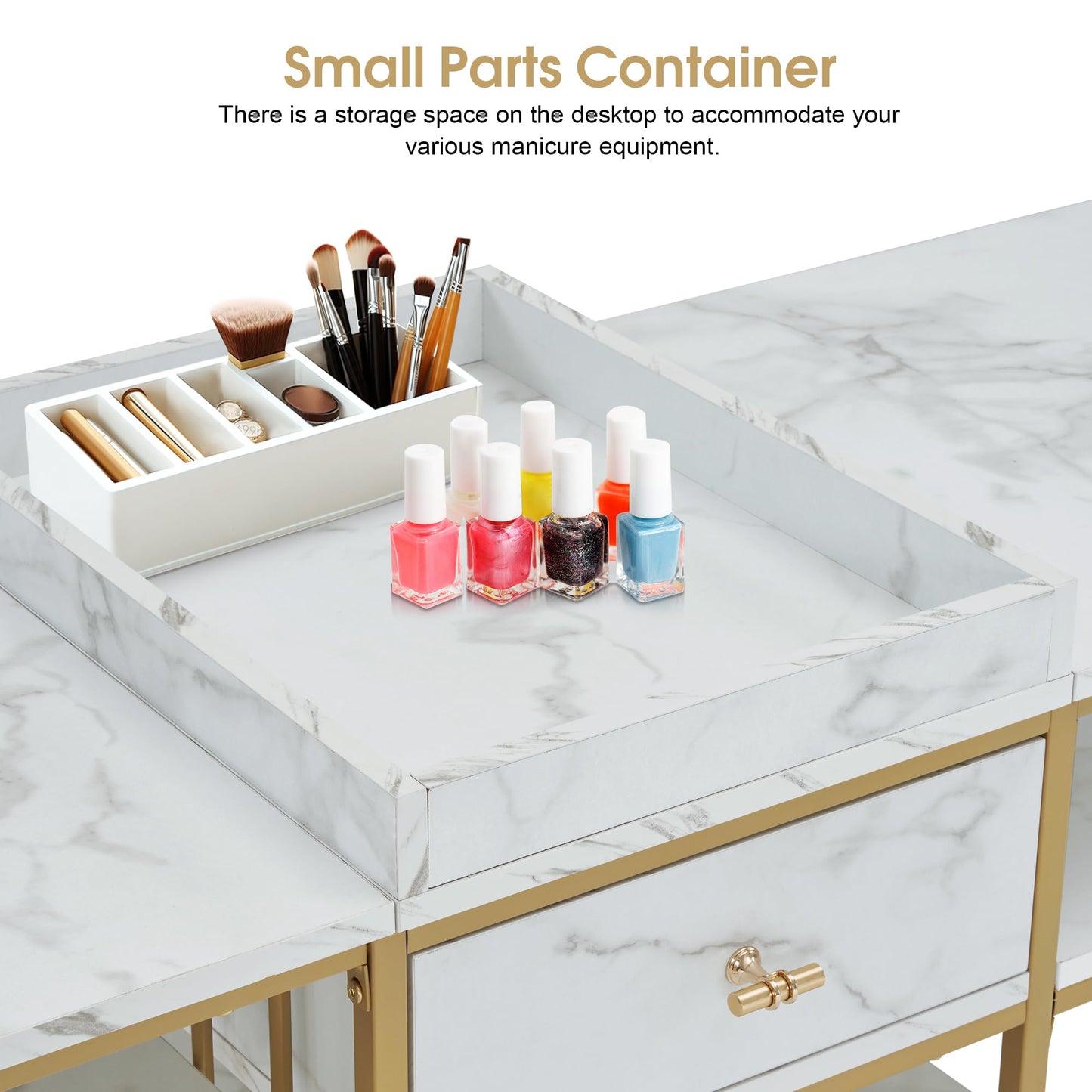 BarberPub Acetone Resistant Nail Table with Metal Frame, Double Manicure Desk for Nail Tech, Manicure Salon Storage Beauty Station 2456