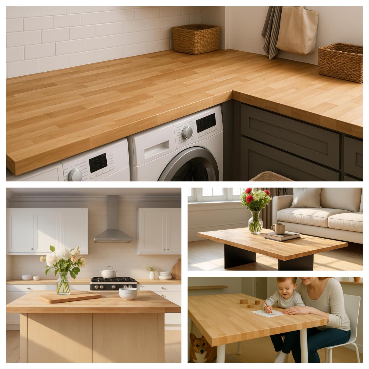 2.5ft Butcher Block Countertop– 30"x25" Solid Birch Wood DIY Countertop, Durable Counter Table Tops for Kitchen Island, Bar, Workshop, Laundry Counters Dining Room Tables 1.5" Thick