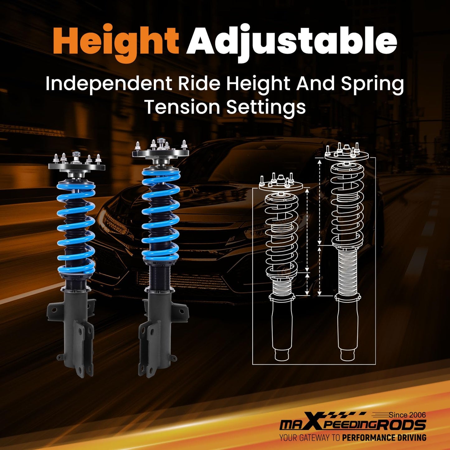 maXpeedingrods Coilover for Ford Mustang S-197 2005-2014, for Ford Mustang GT S-197 2005-2014, 24 Levels Damper Adjustable Coilovers Suspension Kit, Height Adjustable T6 Upgraded Lowering Kits Blue