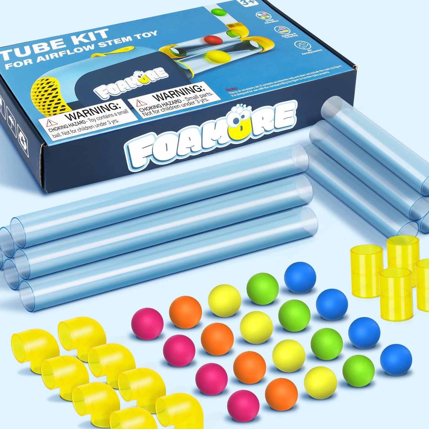 Foamore Tube Kit for Airflow STEM Toy, Air Tubes Toy STEM Kits Building Toys, Education, Air Aerodynamics, Building & Tinkering