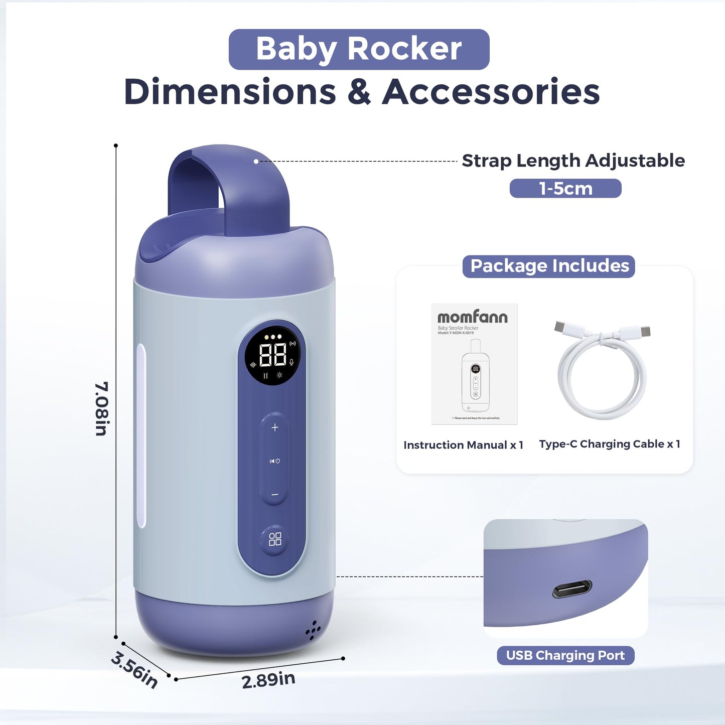 Rechargeable Hands-Free Baby Rocker & Sleep Soother – Portable Vibration Device with 6 Levels, 21 Melodies & Smart Sensor – Fits Most Strollers, Car Seats & Baby Gear, Travel Essential for Newborns