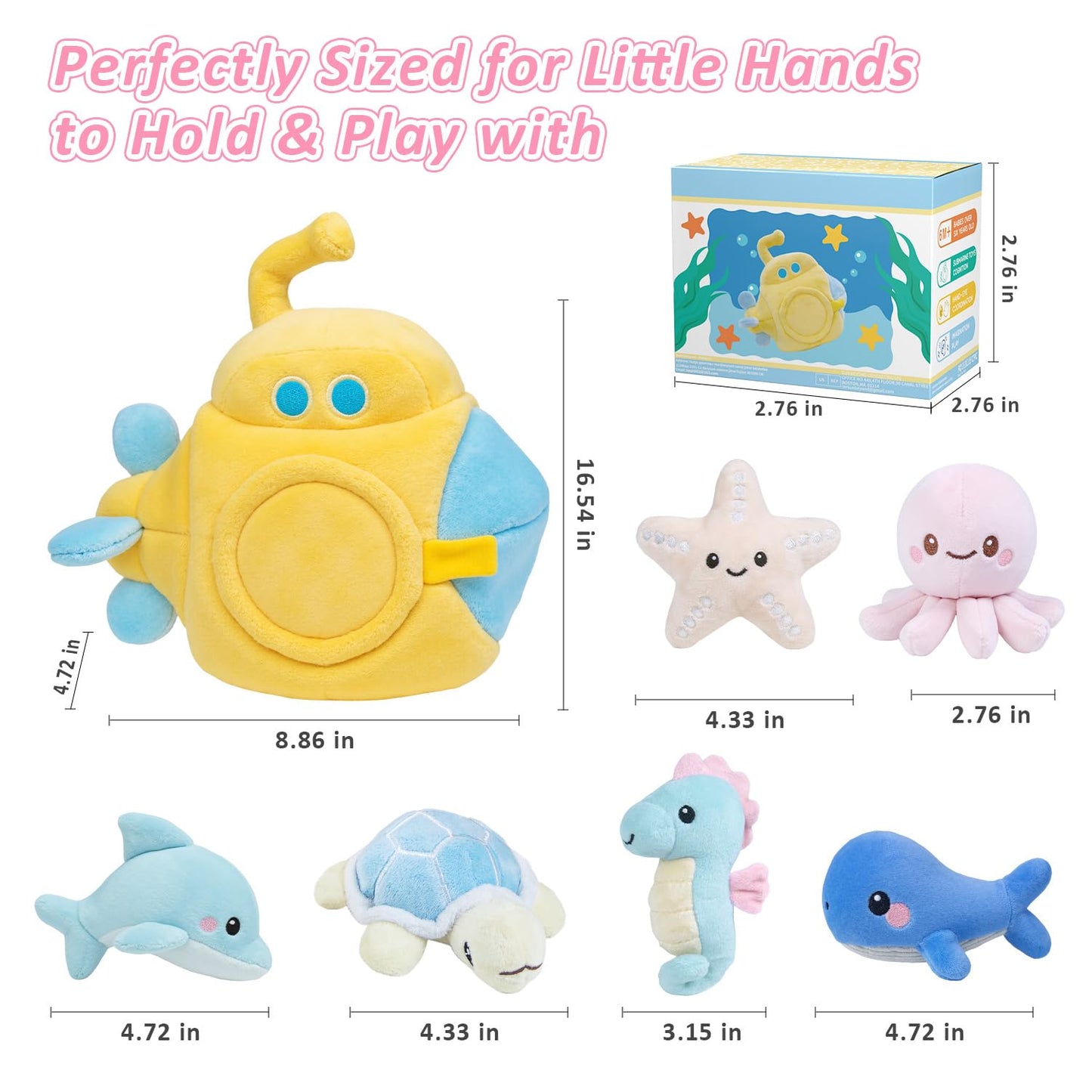 bopopo Submarine & Ocean Animals Baby Toys 6-12 Month, Sensory Toy Set with Whale, Dolphin, Starfish, Octopus, Turtle, Seahorse, Soft Montessori Toys for Infants 0-3