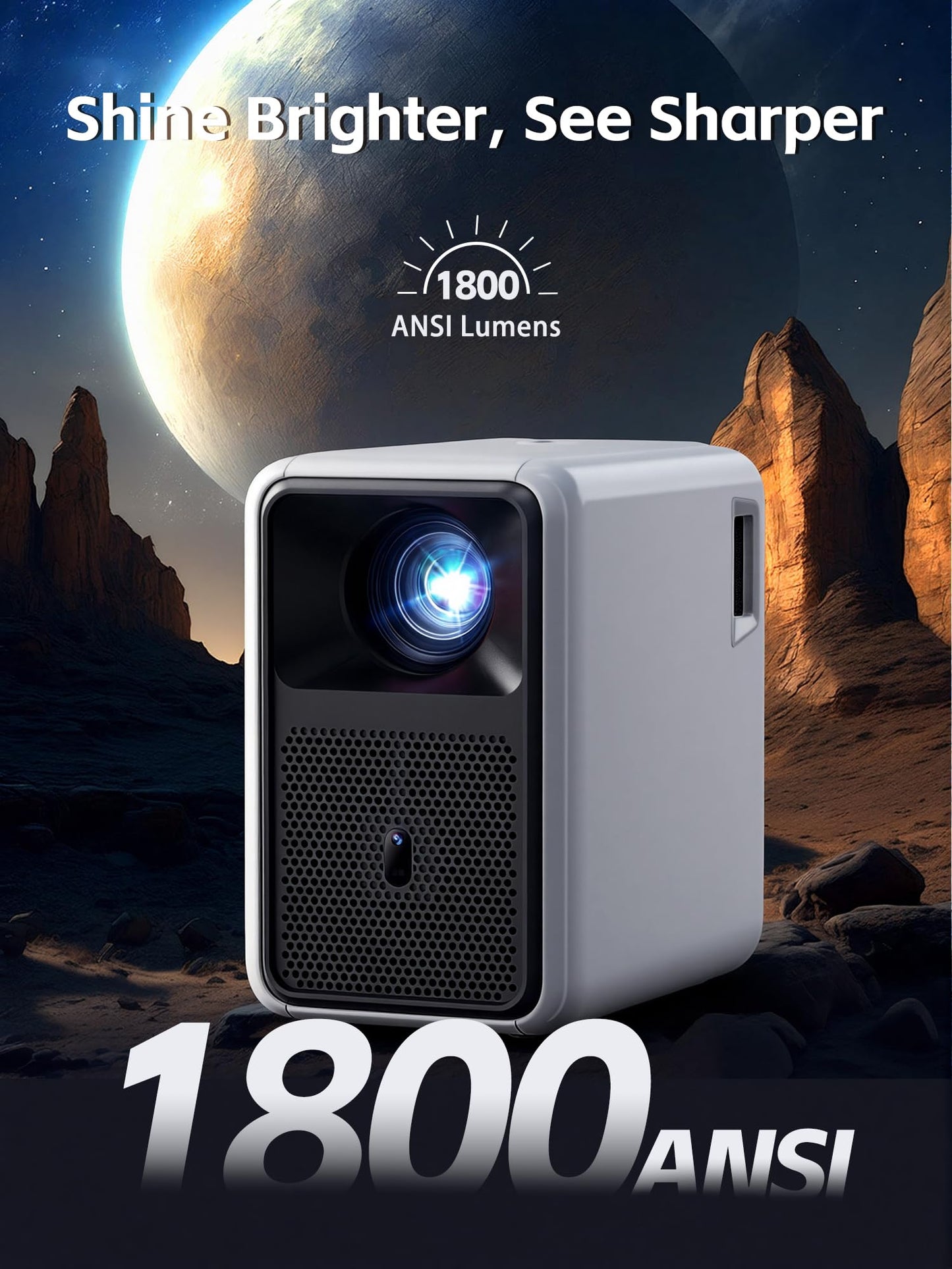 1800 ANSI Native 1080P Bluetooth Projector, Auto Focus Auto Keystone 4K Support Projector, Smart Video Indoor Projector with Wifi 6 And Bluetooth,Smart Streaming for Home Theater Office Game Projector