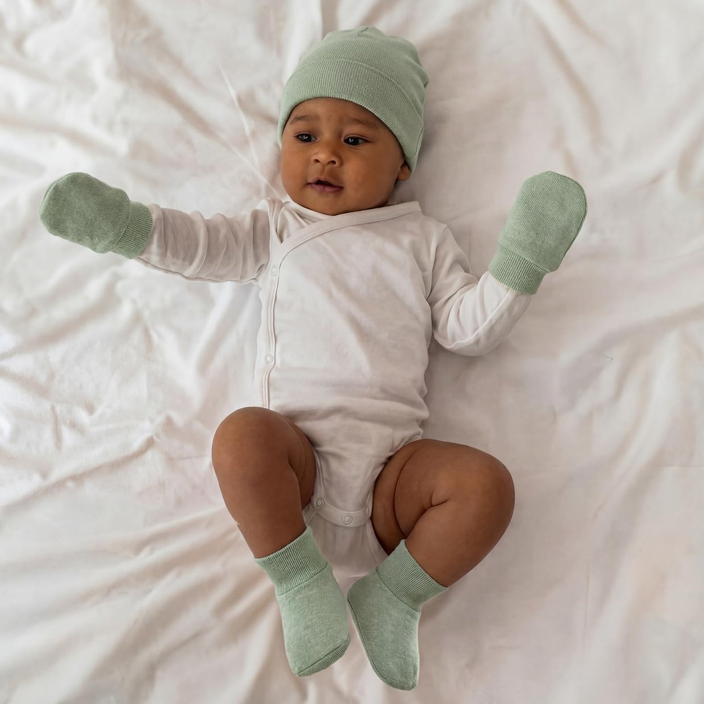 Bonuci 6 Set Satin Lined Newborn Socks Hat and Mittens Baby Socks and Mittens Sets Silk Satin Lined Beanie Toddler Hat Non Slip Sock for Infant Boys and Girls 0-6 Months