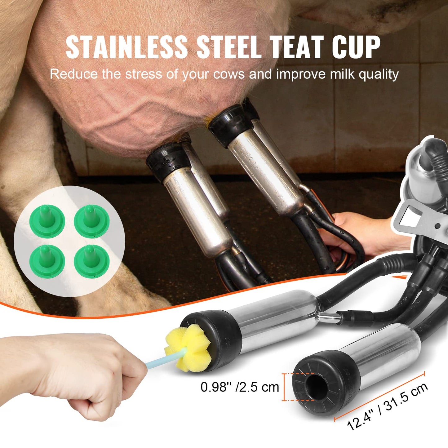 VEVOR Goat Milking Machine, 12 L 304 Stainless Steel Bucket, Electric Automatic Pulsation Vacuum Milker, Portable Milker with Food-Grade Silicone Cups and Tubes, Adjustable Suction for Cows and Sheep
