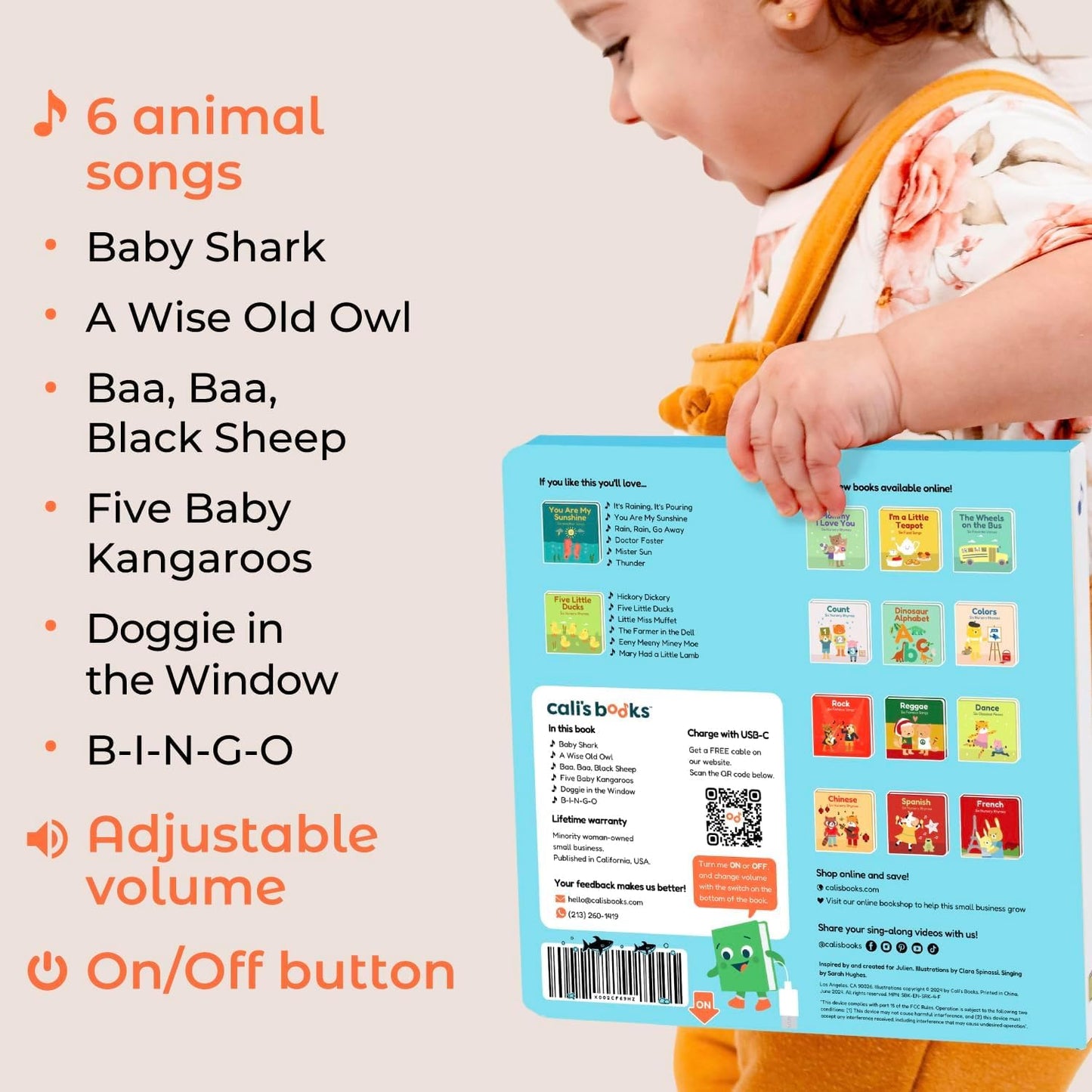 Cali's Books Baby Shark Music Book for Toddlers 1-3 Years Old - Animal Songs Musical Books, Interactive Baby Sound Book, Singing Toy for Children Girls, Learning Song Toys for Toddler Boys