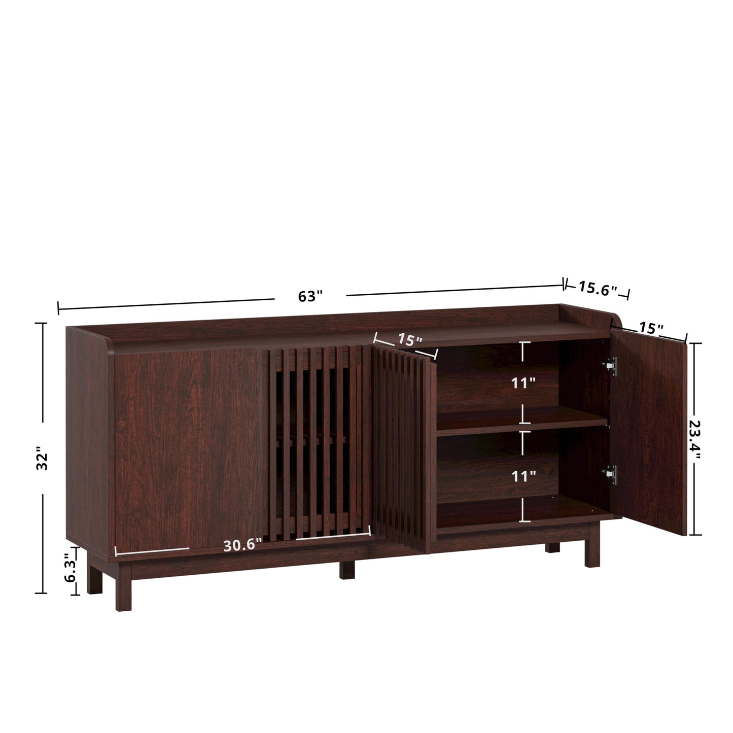 IRONCK Storage Cabinet, Buffet Cabinet with Grille Doors and 2 Adjustable Shelves, Mid Century Sideboard for Kitchen, Dining Room, Entryway（Natural Red Walnut）