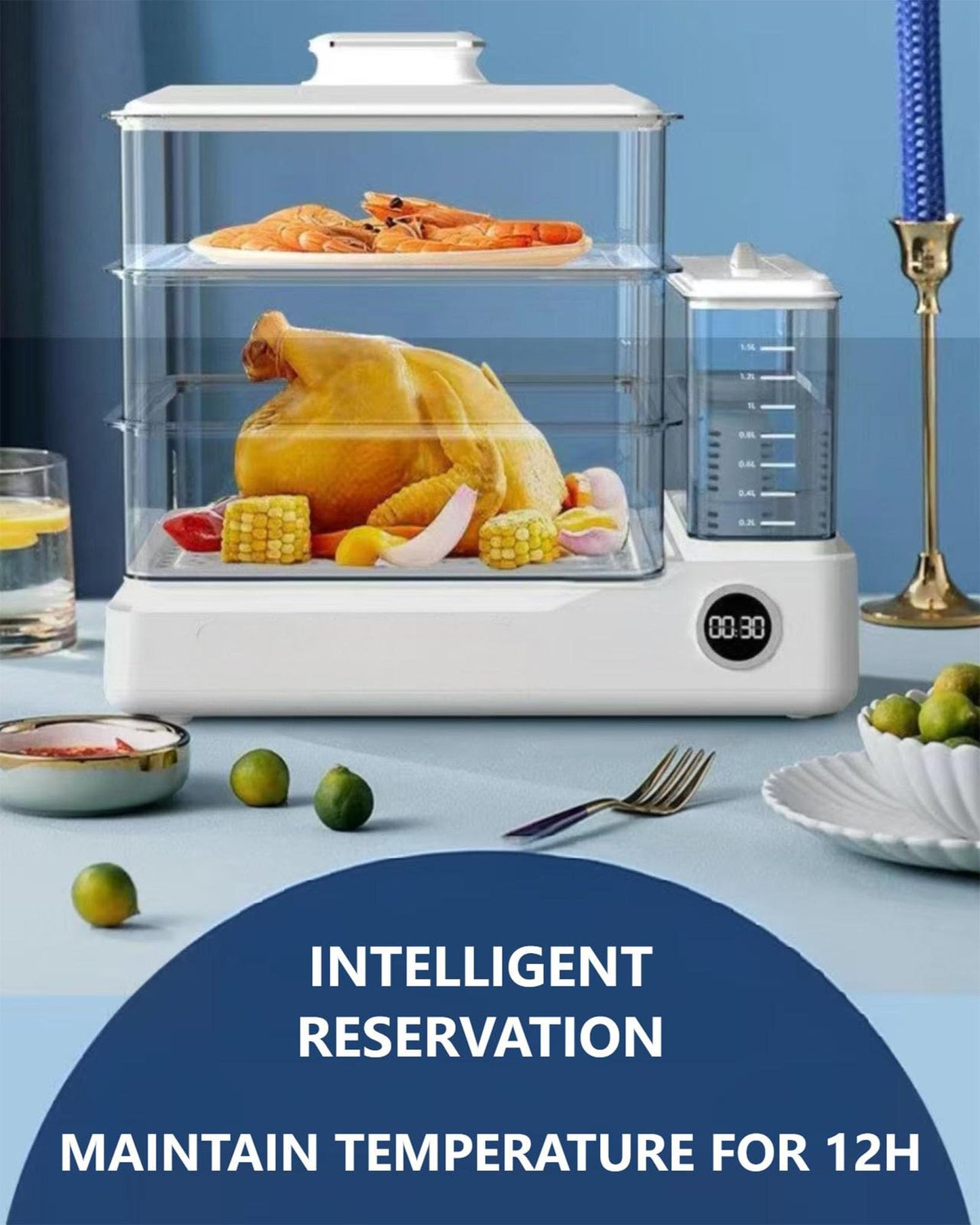 24l Electric Steamer, 800w Household Food And Vegetable Steamer, Automatic Power-Off Breakfast Machine, 24-Hour Delayed Start, Split Type Independent Water Tank, 3-Layer Stainless Steel Tray