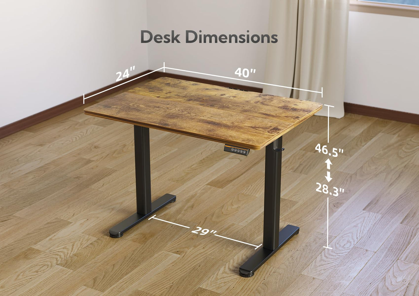 YDN Glass Standing Desk, 40x24 Inch White Standing Desk Adjustable Height Electric Stand Up Quick Install for Computer Desks, Rustic Brown