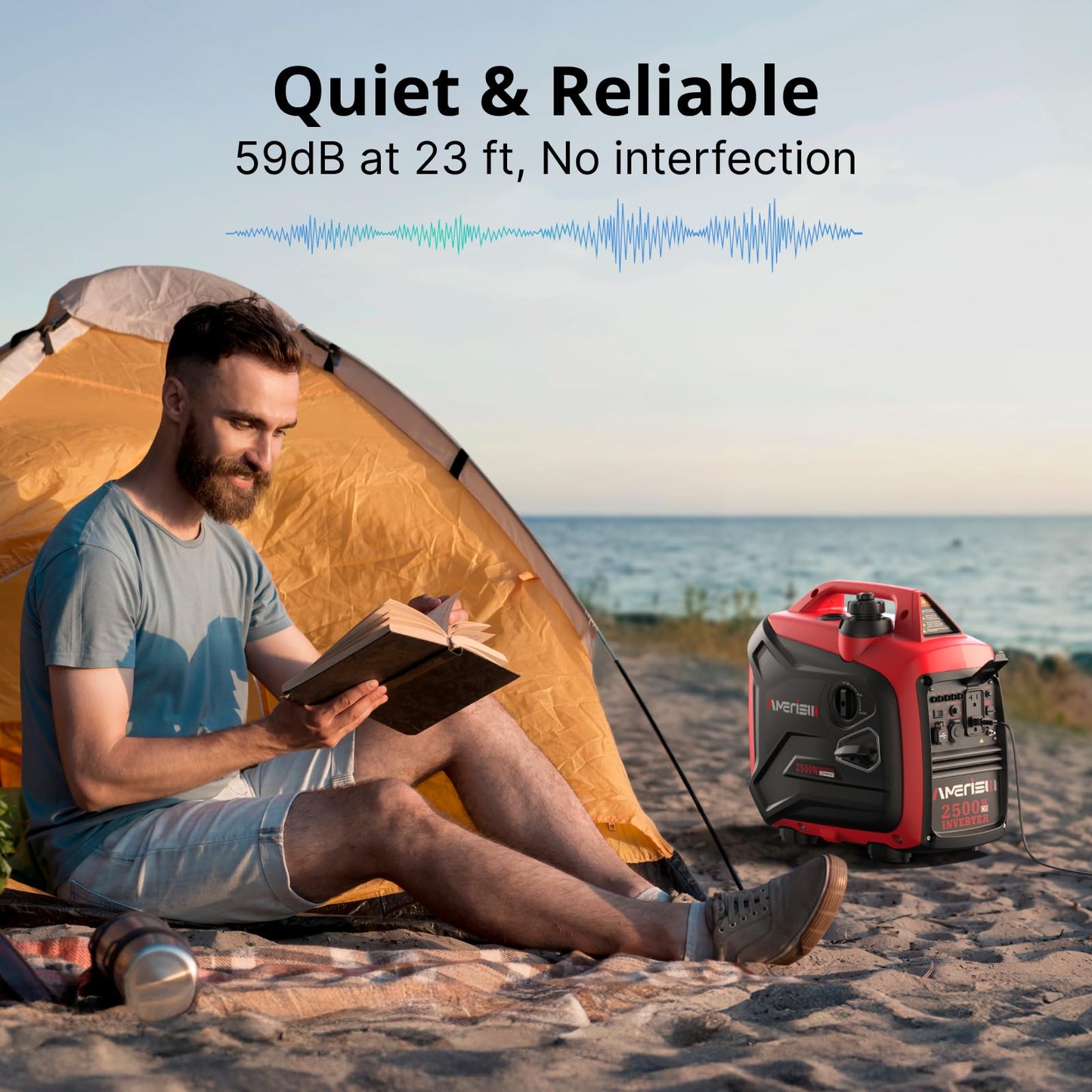 AMERISUN Portable Inverter Generator 2500W Gas Powered, Long Runtime Gas Generator for Camping