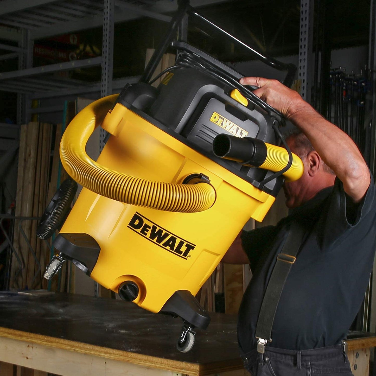 DEWALT 16 Gallon Shop Vacuum Wet/Dry, 6.5 Peak HP, Heavy Duty Poly Vac with Powerful Suction, Cart Style Wet/Dry/Blow 3 in 1 Multifunction Wet and Dry Shop Vacuum, Built-in Drain, DXV16PA