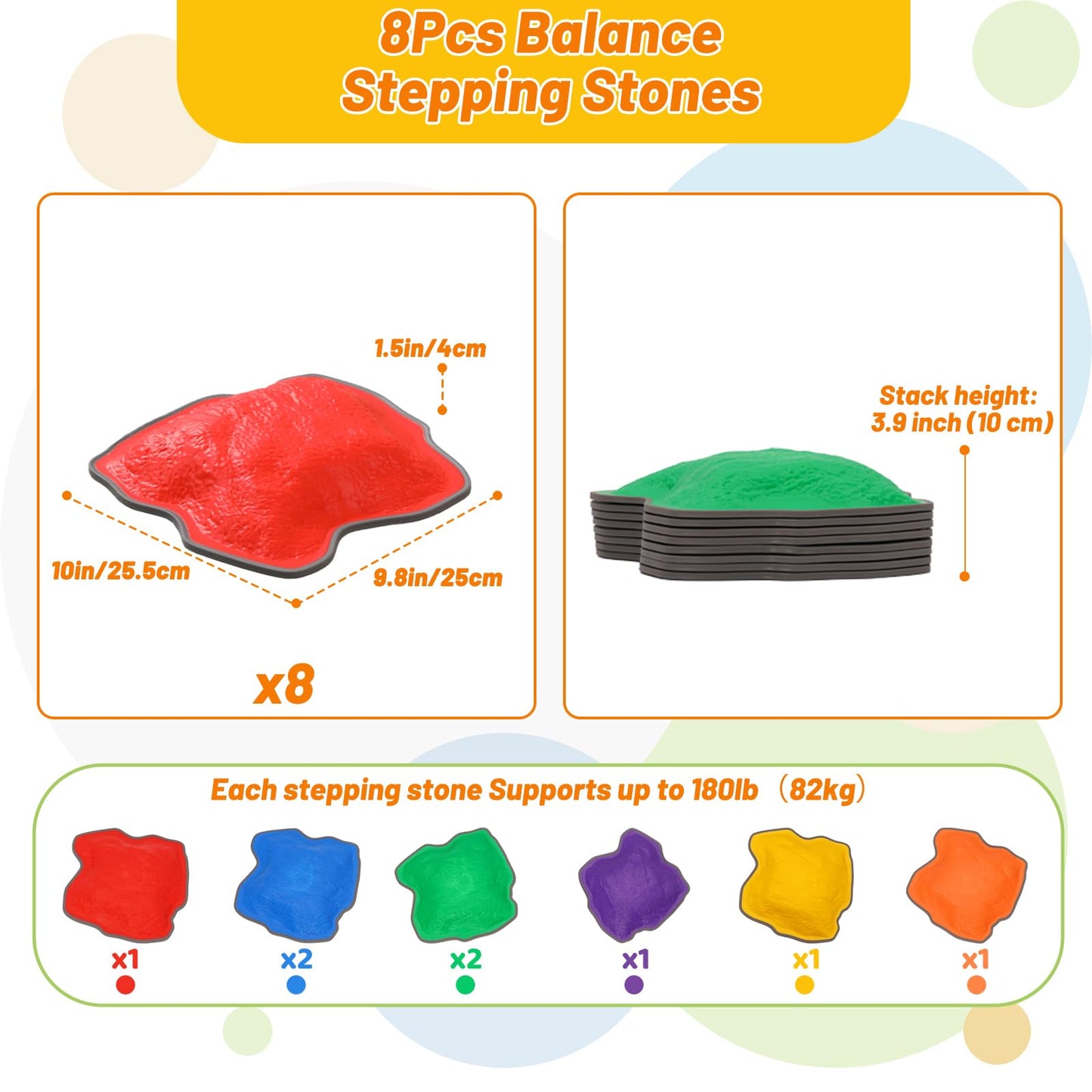 Non-Slip Stepping Stones for Kids 8pcs Plastic Balance Beam Obstacle Course for Promoting Children's Coordination Skills Sensory Play Equipment Indoor & Outdoor Play Toddler Ages 3 Years+