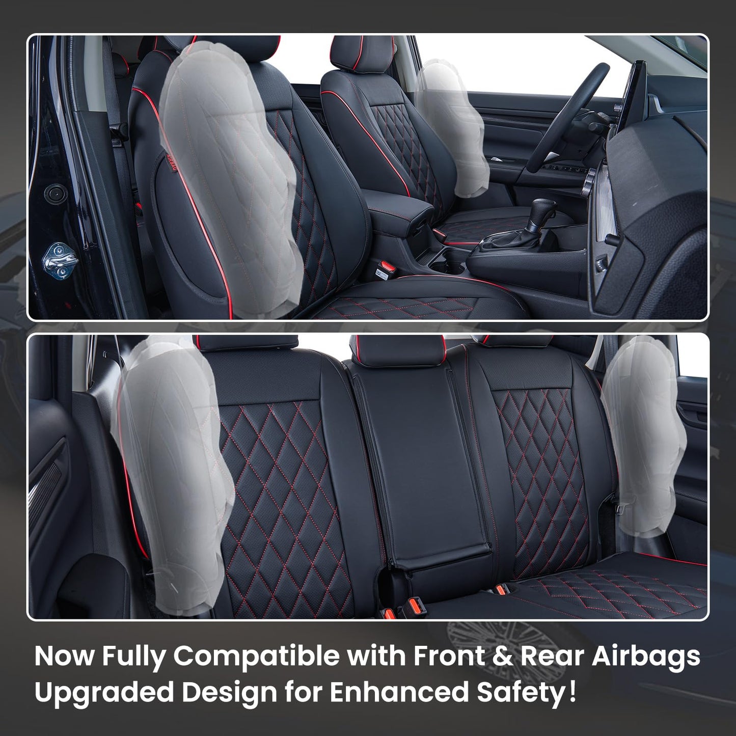 EKR CRV Seat Covers Custom Fit for Honda CRV 2023 2024 2025 2026 Leather Car Seat Cover Full Set for Trucks SUV,Waterproof Car Seat Cushion,Faux Leather (Black with Red Piping)