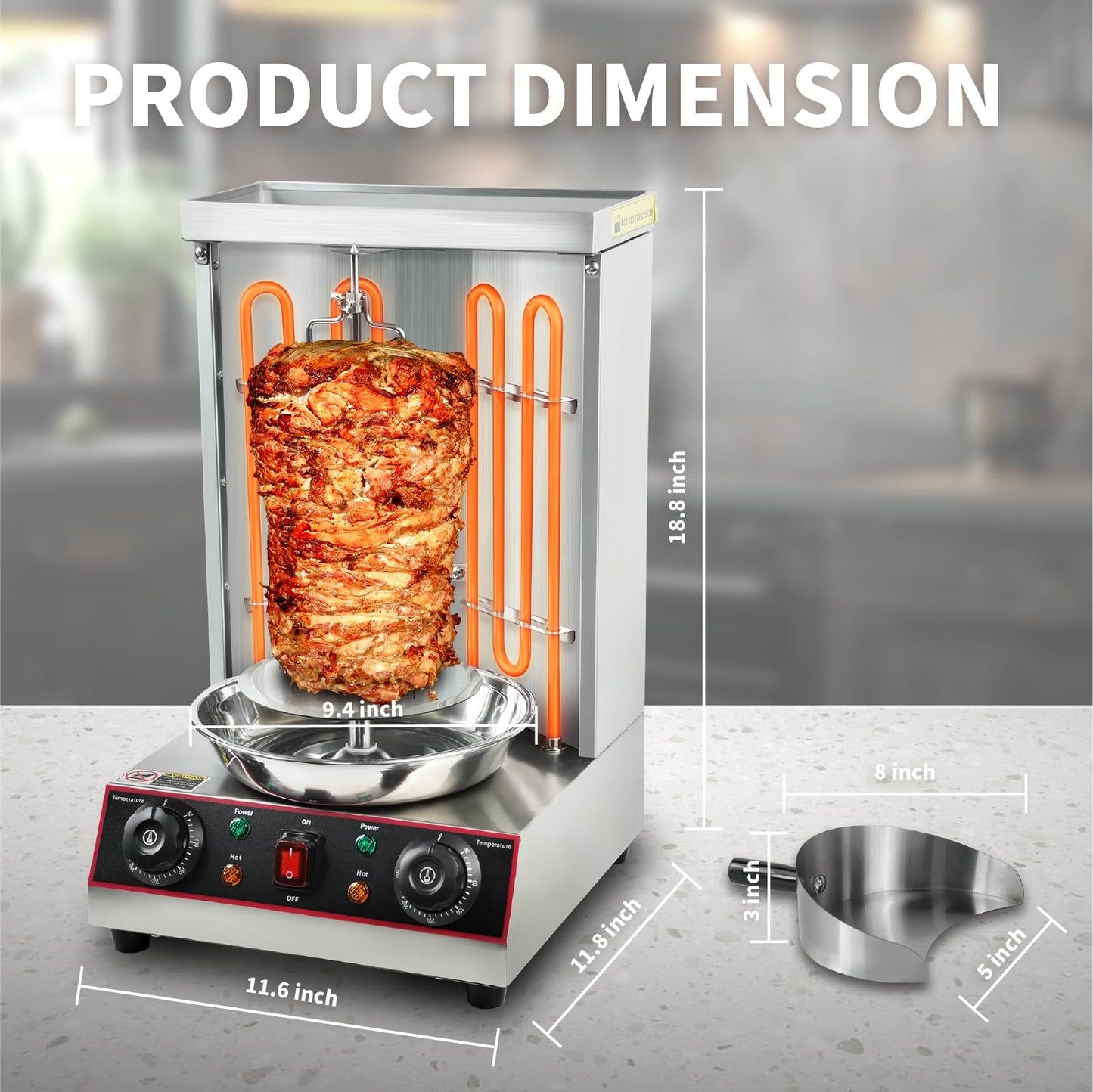 XXUNYNUIN Shawarma Grill Machine, Electric Vertical Rotisserie with 2 Burners, Rotating Chicken Rotisserie Machine Broiler Gyro with Shovel