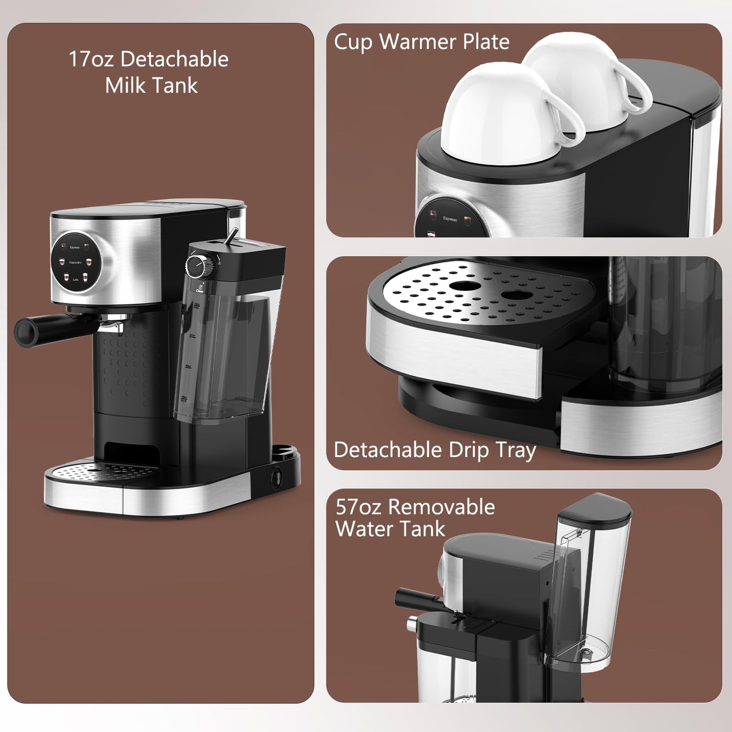 COWSAR Espresso Machine 20 Bar, Commercial Cappuccino & Latte Machine with Automatic Milk Frother, for Ground Coffee & Capsules, Dual Boiler, 57oz Water Tank, Expresso Machines for Home, Touchscreen