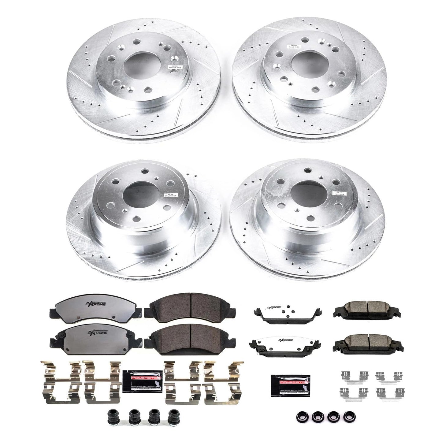 PowerStop Front & Rear Brake Kit For Cadillac Escalade 2015-20 |Chevrolet Silverado 1500 2014-18 - Truck & Tow Carbon Fiber Ceramic Brake Pads + Drilled & Slotted Rotors Upgrade, K6560-36