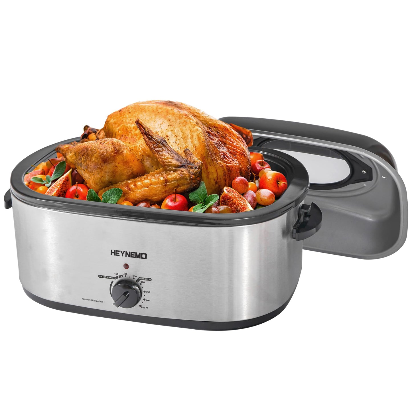 Roaster Oven 22Qt, Turkey Electric Roaster Oven Buffet with Self-Basting Lid, Removable Pan, Cool-Touch Handles, Stainless Steel, Silver