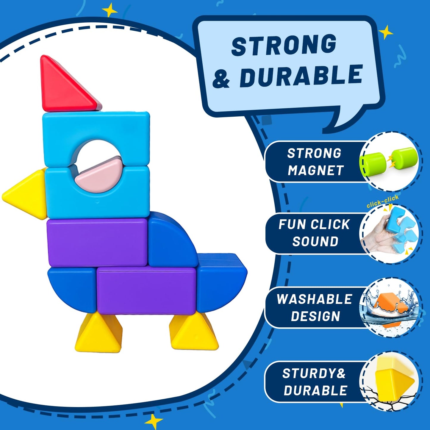 Pairez Toys Magnetic Building Blocks for Toddlers 3+, Large Magnetic Stacking Blocks in 8 Shapes, Montessori Building Toy, Colorful Magnet Toys for Kids Ages 3-5 (22PCS)