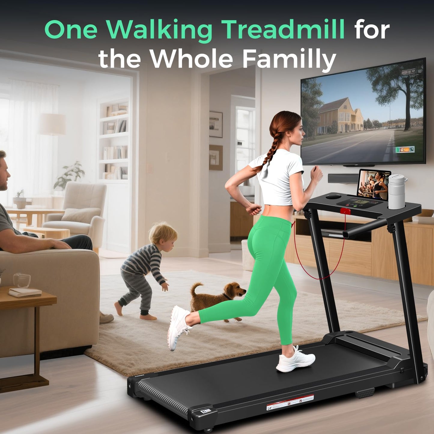MUDFAC Foldable Treadmills for Home, 3.0HP Walking pad Treadmill with Handle Bar, Portable Electric Treadmill with Handles, 12 Preset Programs, LED Display and 300 lbs Capacity