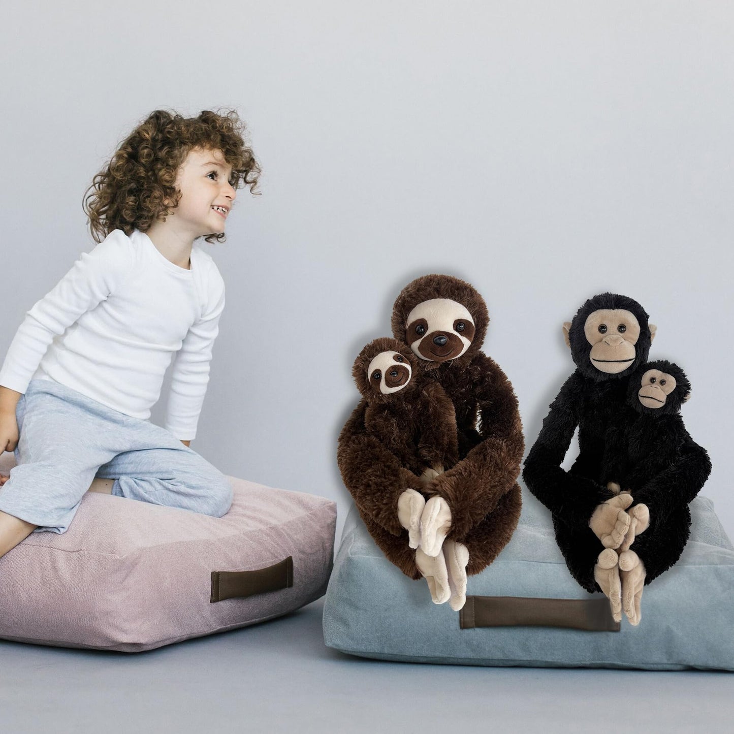 Hideekoog 2pcs Sloth Hanging Stuffed Animal Mother with Baby Hanging Plush Toys, Three-Toed Sloth Hooks and Stuffed Animals with Rings for Kids, Gifts for Boys and Girls