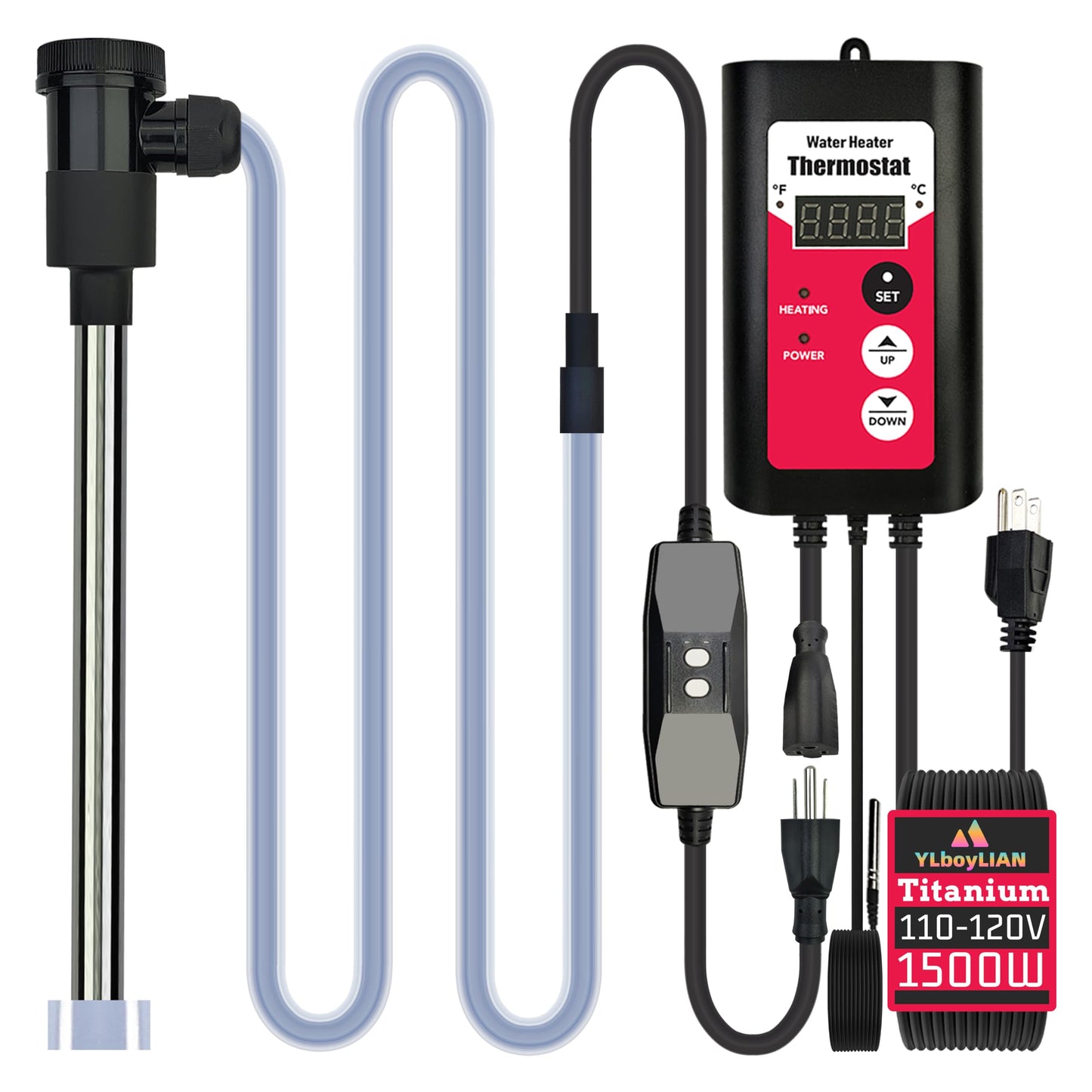 YLboyLIAN 1500W Titanium Submersible Electric Immersion Water Heater with Temp Control & GFCI – Portable Heater for Hot Tubs, Above-Ground Pools, Swimming Pool, baptismal Pools, Spa & Inflatable Pools