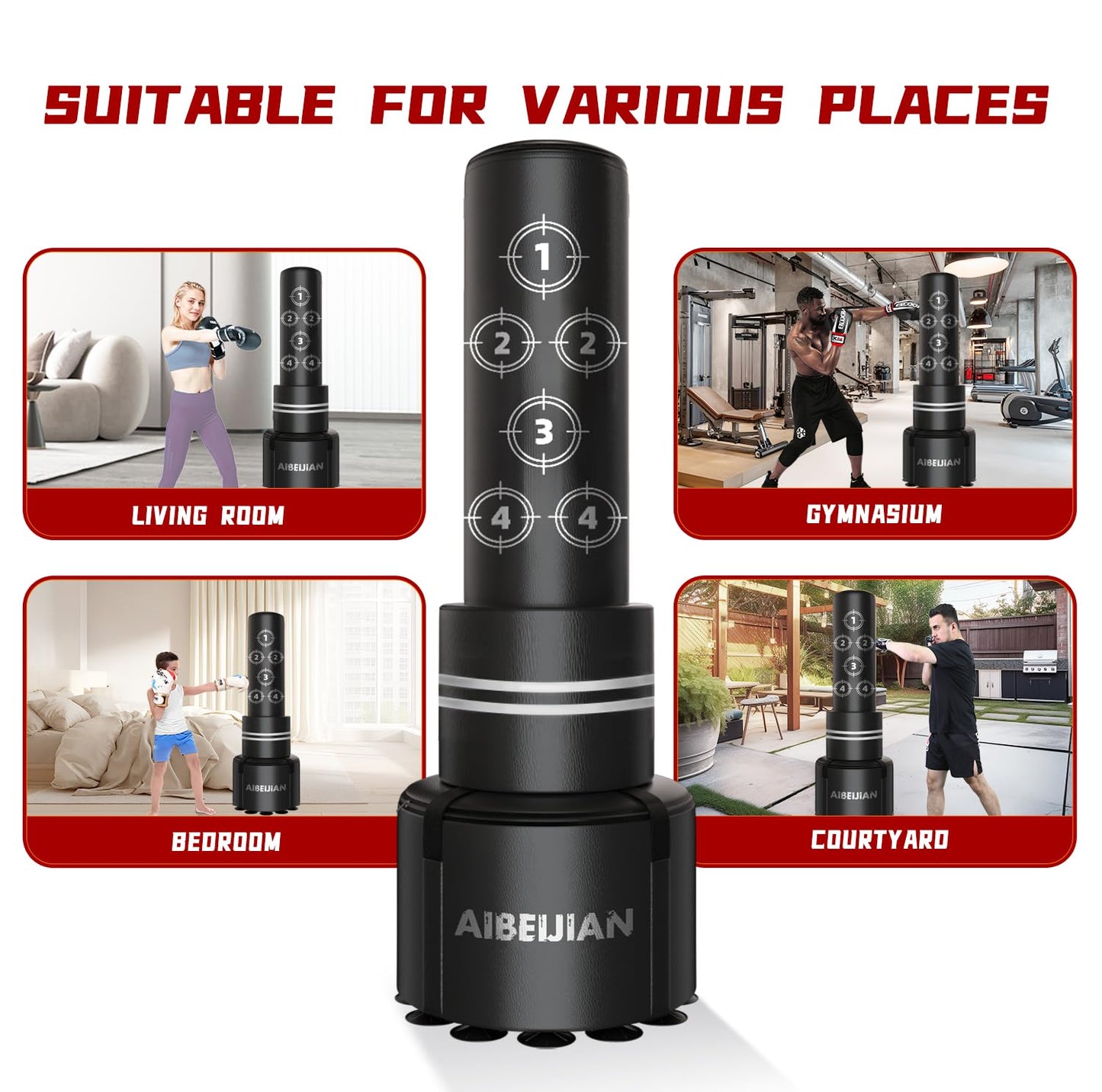 Freestanding Adjustable Punching Bag for Adults - 69" | Black Free Standing Training Heavy Bag with Suction Cup Base | Ideal for Martial Arts, Boxing, Kickboxing and Cardio Workouts