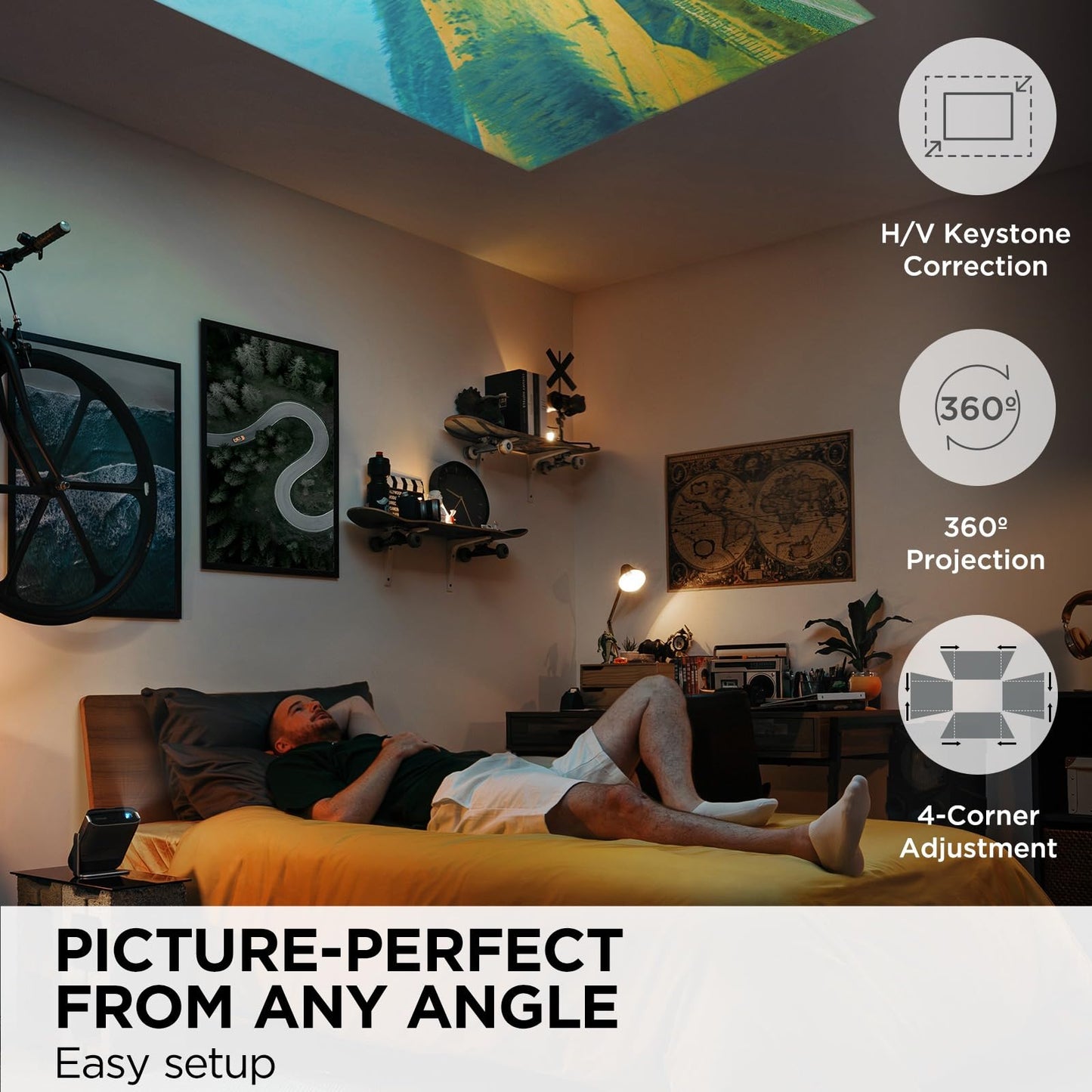 ViewSonic M1X Portable LED Projector with Smart Stand, Harman Kardon Speakers, Built-In Battery, H/V Keystone, 4 Corner Adjustment, Bluetooth, Wi-Fi, USB-C, Powered USB A