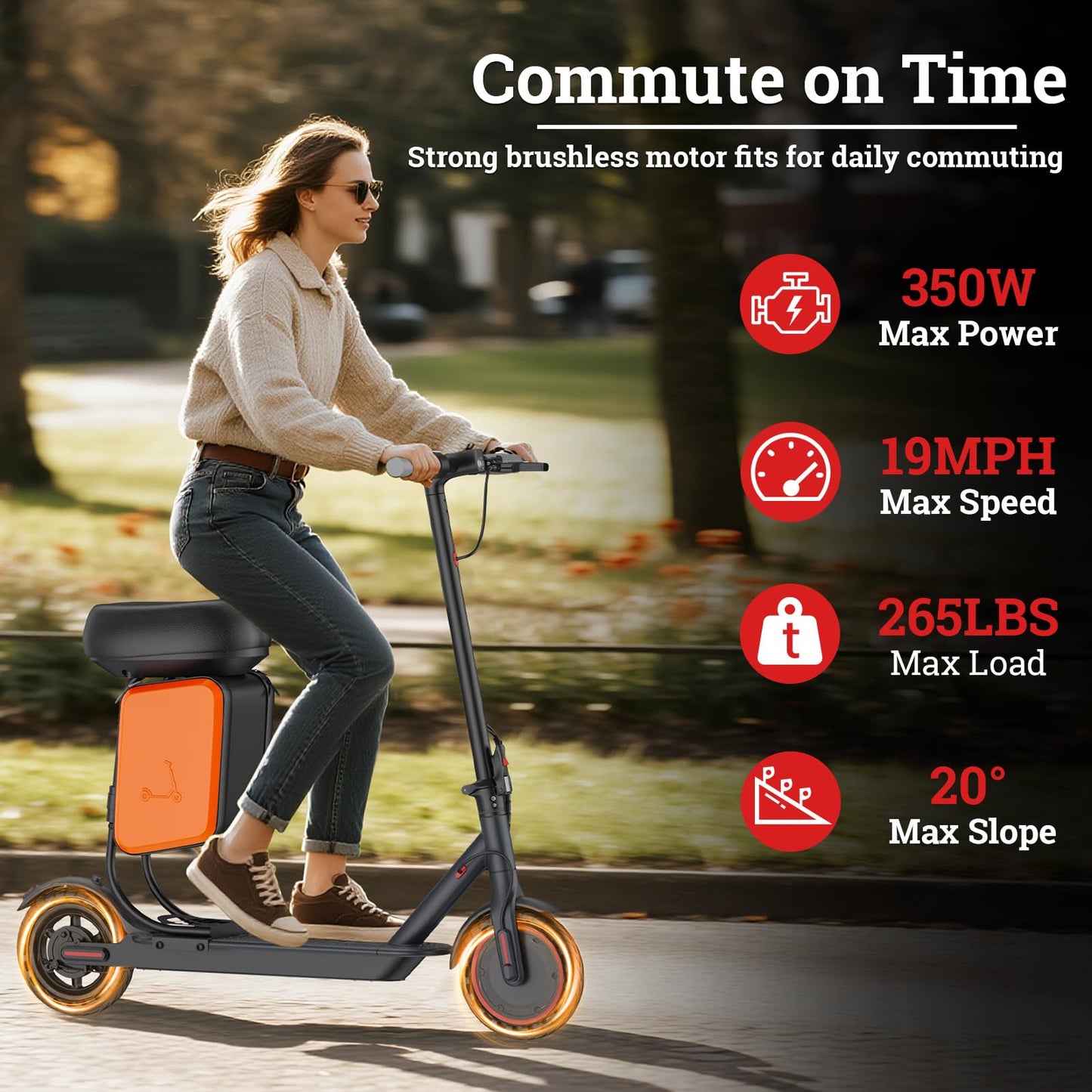 Qlaway Electric Scooter with Seat - 8.5" Solid Tire, Powerful 350W Motor, Top Speed 19 MPH, Max 16 Miles Ranges, Load 264LBS, Aluminum Alloy Frame Foldable Commuting Escooter for Adults & Teens